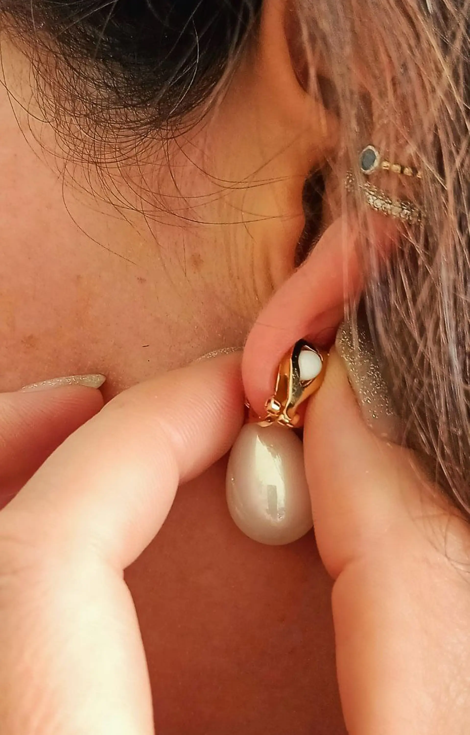 Aros Sin Perforacion Resina Lagrima Zirconia Baño De Oro 4