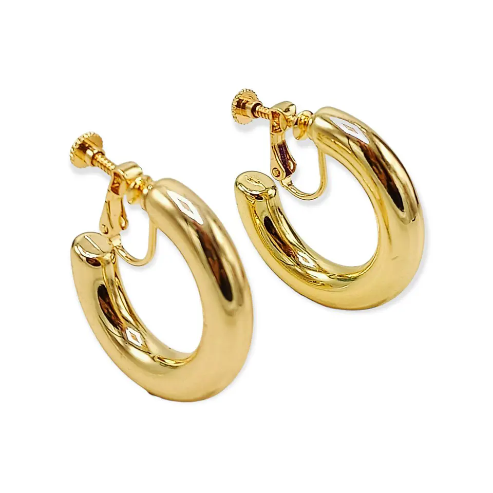 Aros Sin Perforacion Argollas Chunky Bañadas En Oro 1