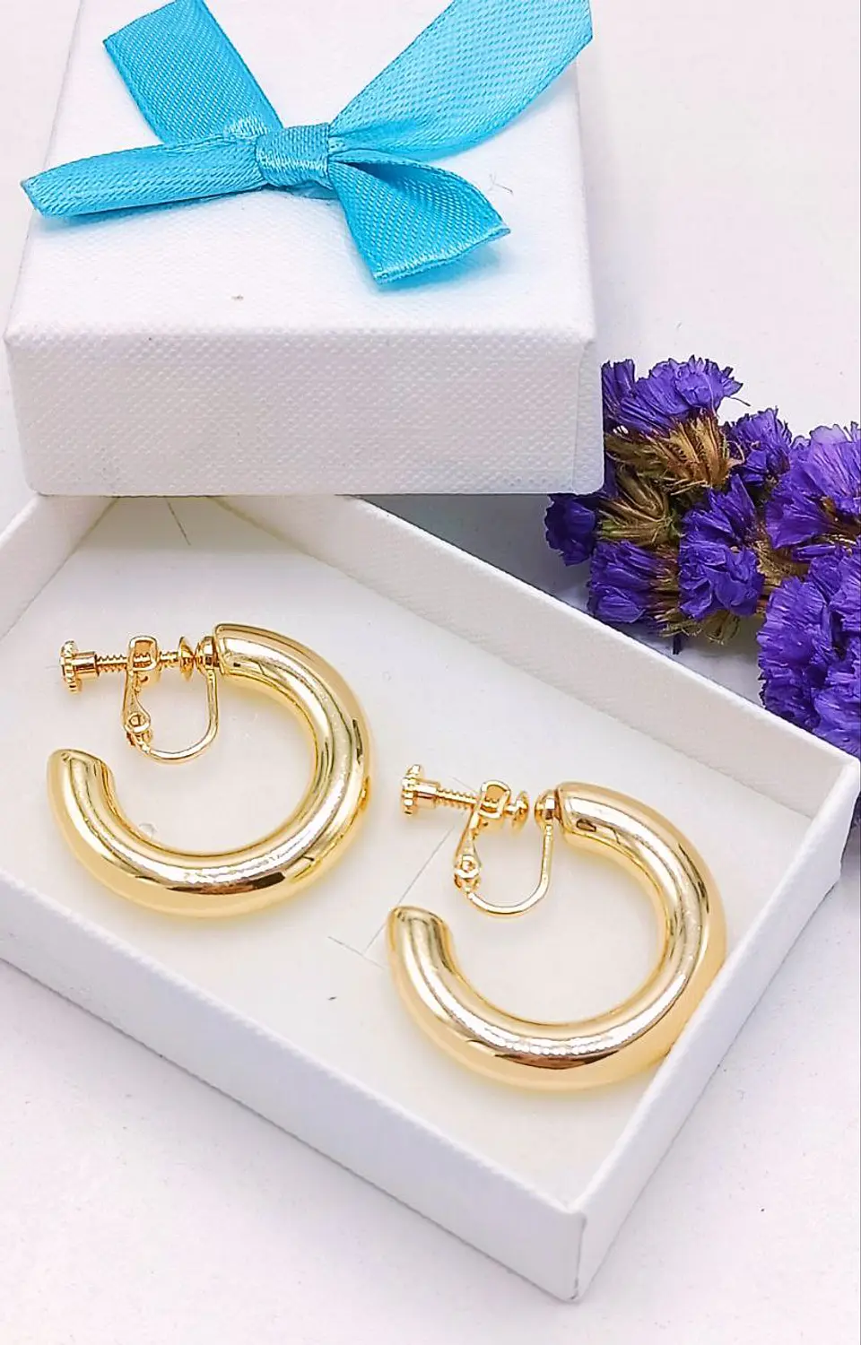 Aros Sin Perforacion Argollas Chunky Bañadas En Oro 2