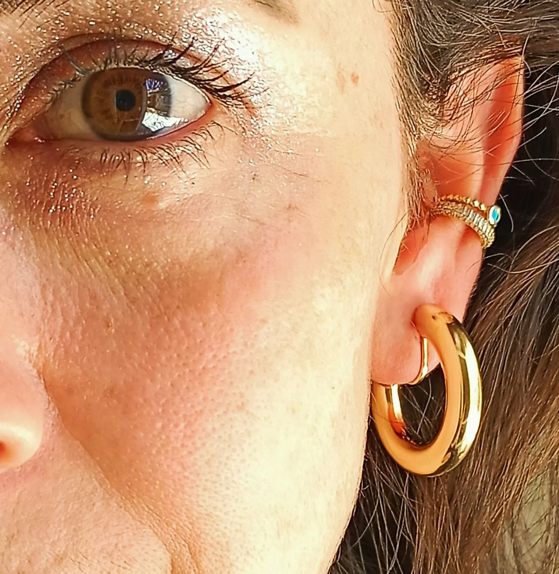 Aros Sin Perforacion Argollas Chunky Bañadas En Oro 5