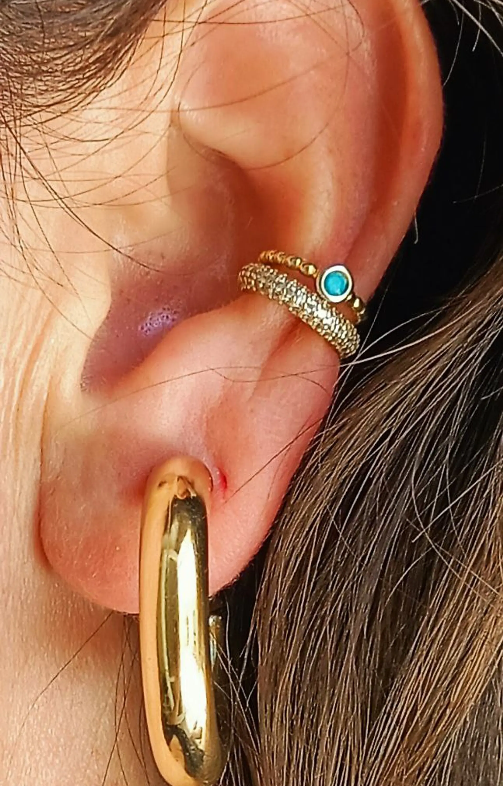 Aros Sin Perforacion Argollas Chunky Bañadas En Oro 8