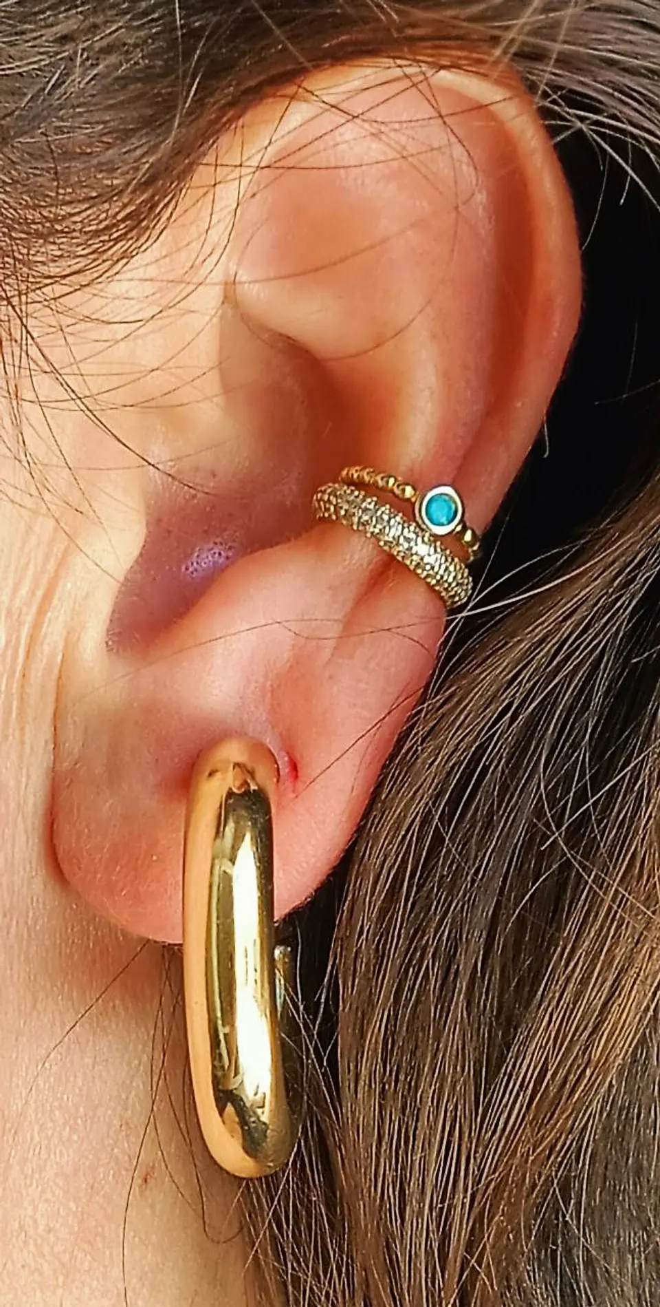 Aros Sin Perforacion Argollas Chunky Bañadas En Oro 8