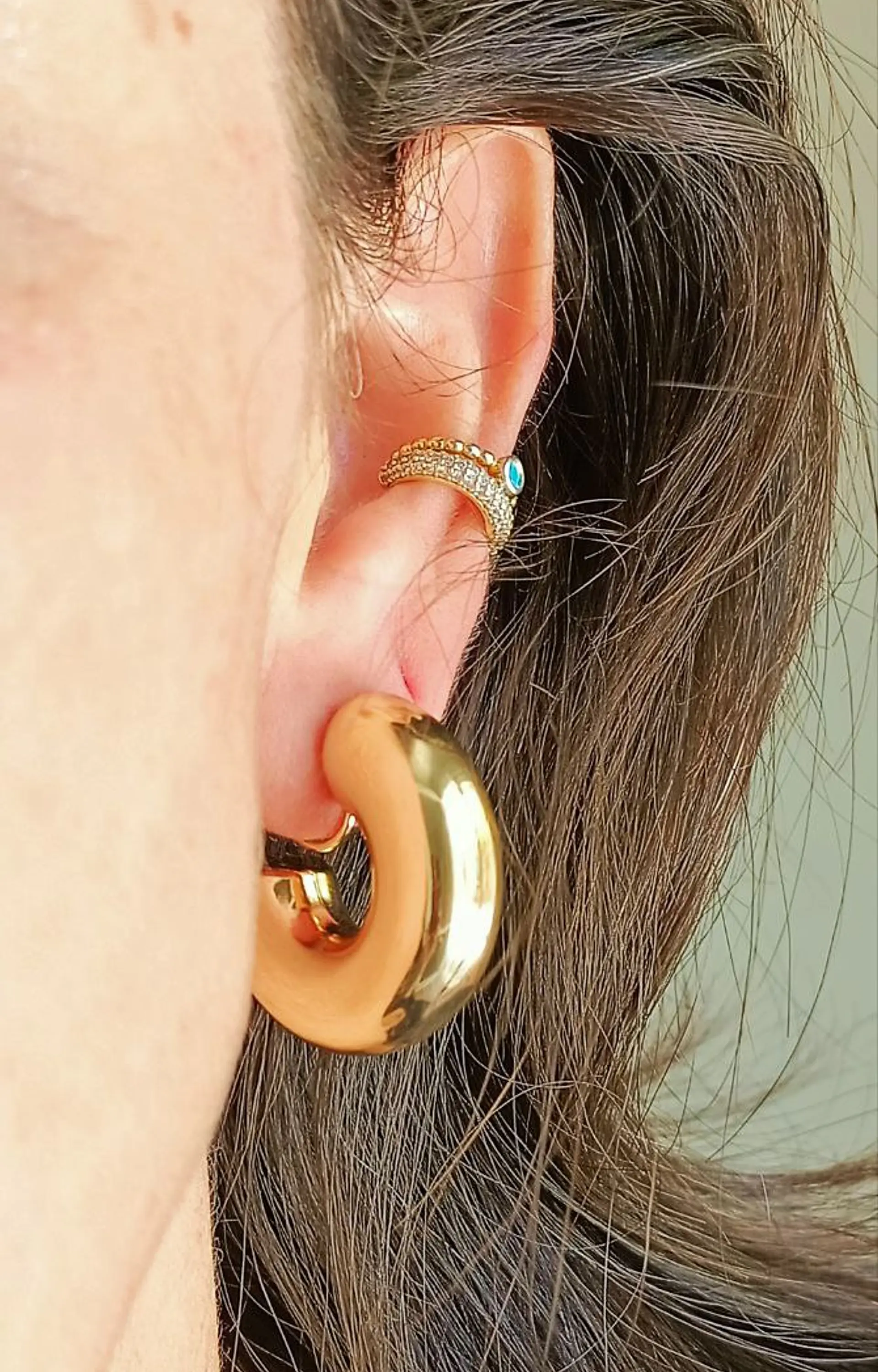 Aros Sin Perforación Argollas big Chunky Bañadas En Oro 3