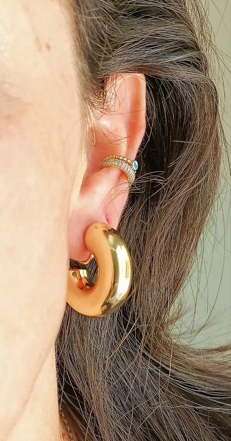 Aros Sin Perforación Argollas big Chunky Bañadas En Oro 3