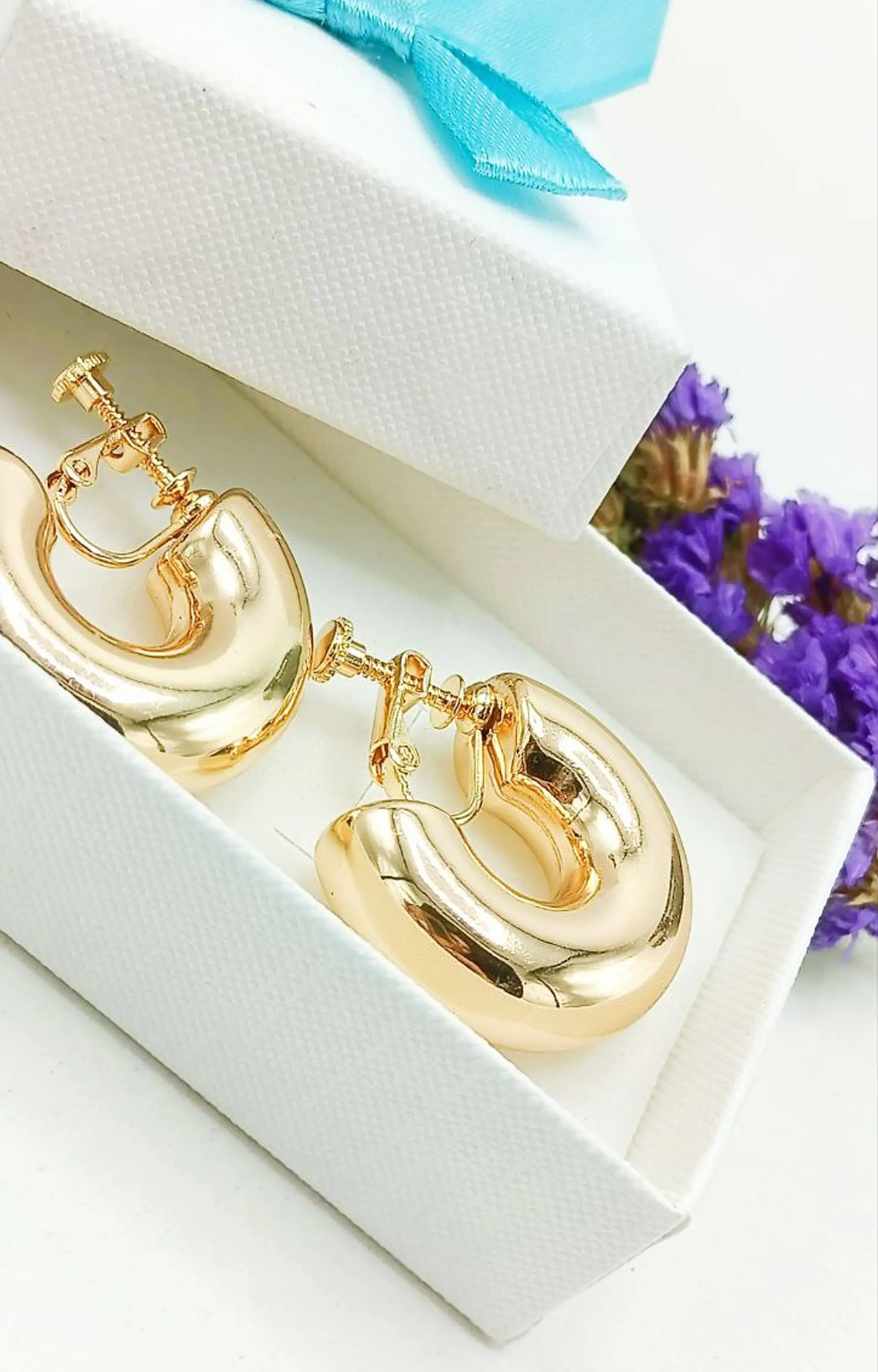 Aros Sin Perforación Argollas big Chunky Bañadas En Oro 2