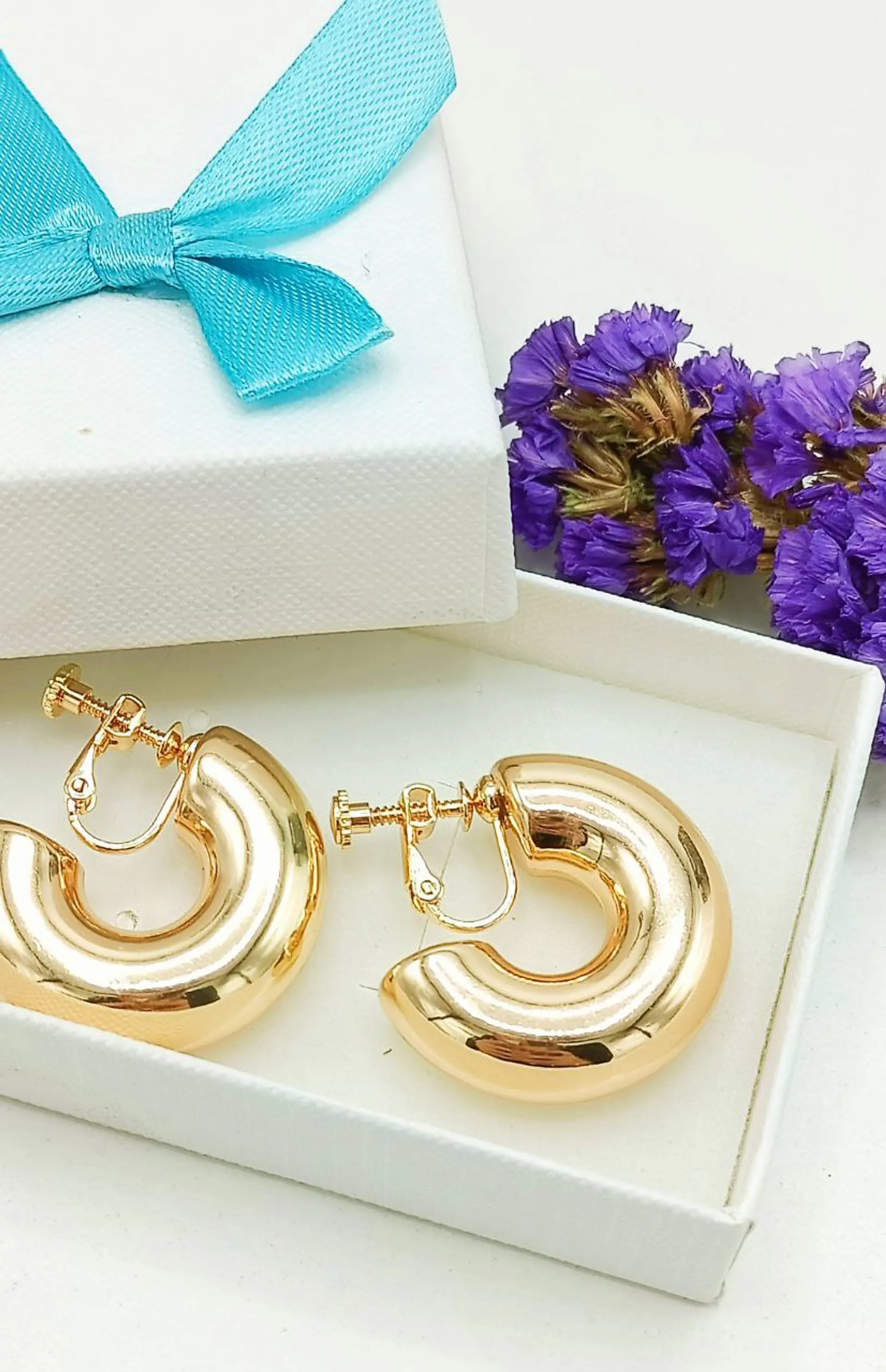 Aros Sin Perforación Argollas big Chunky Bañadas En Oro 5