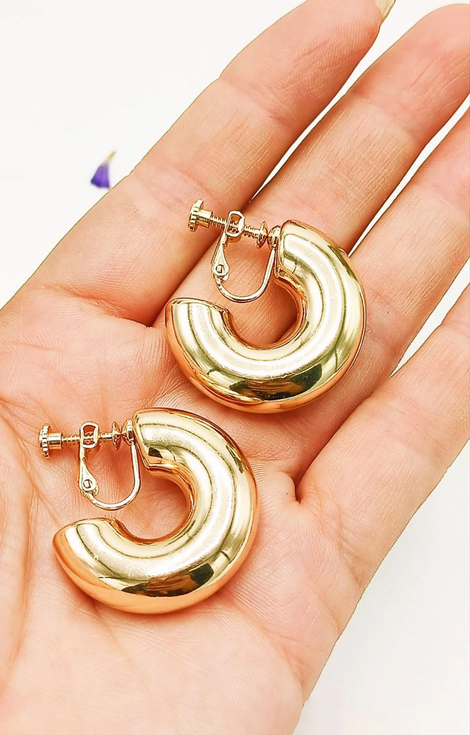 Aros Sin Perforación Argollas big Chunky Bañadas En Oro 4