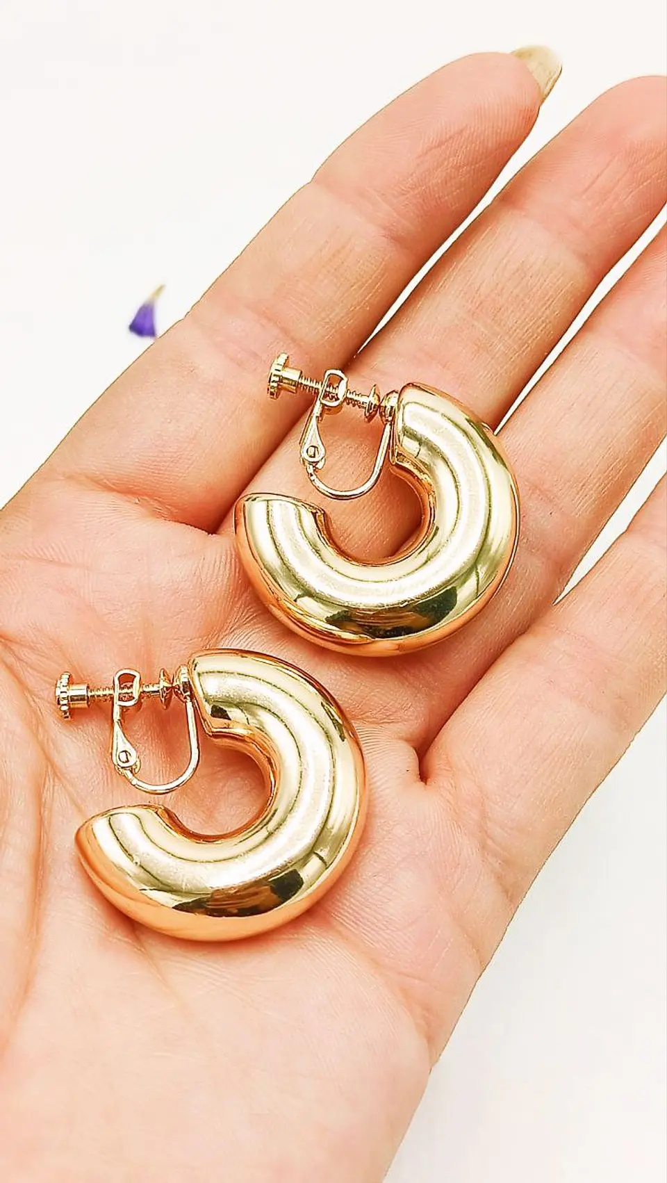 Aros Sin Perforación Argollas big Chunky Bañadas En Oro 4