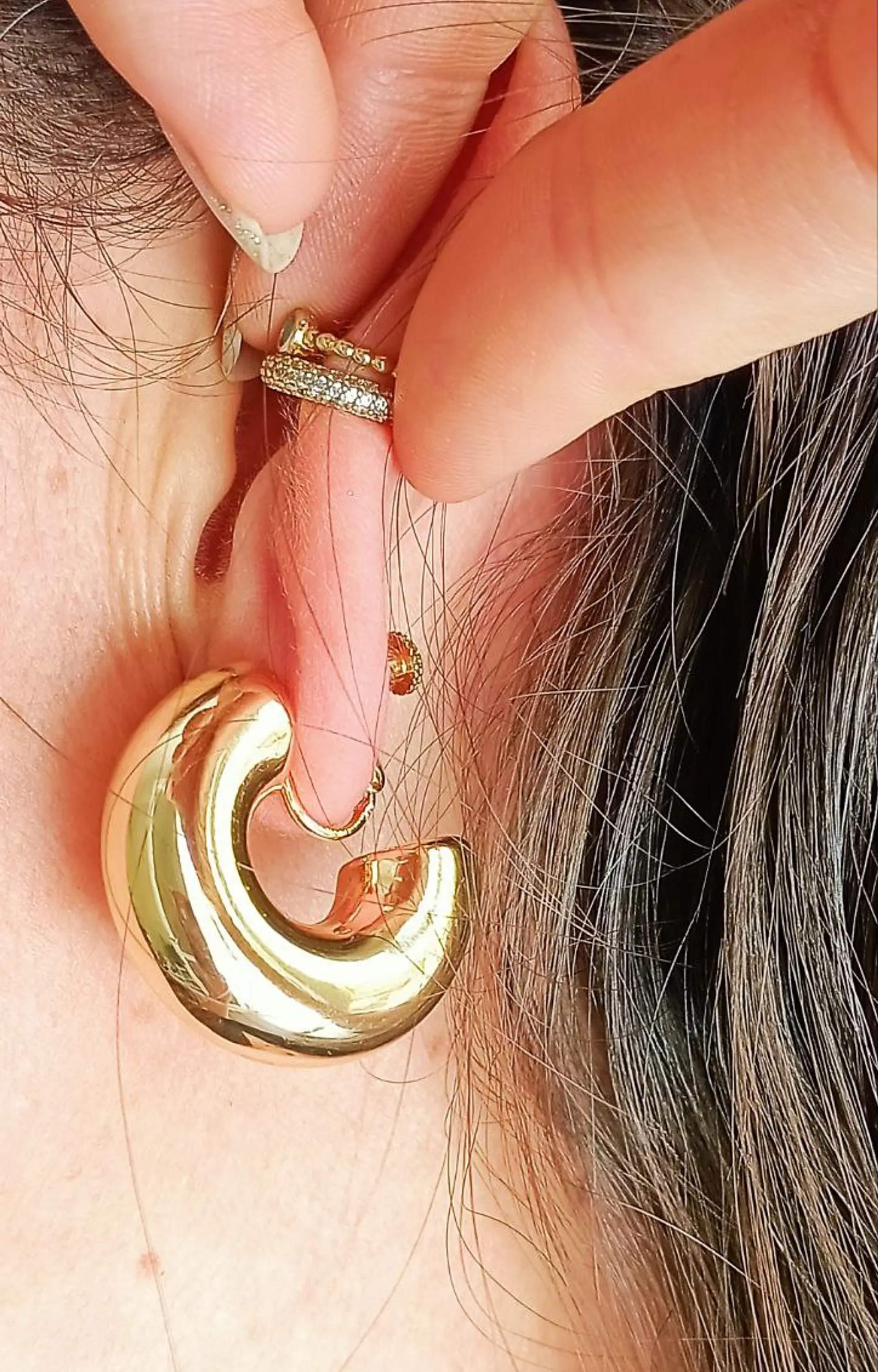 Aros Sin Perforación Argollas big Chunky Bañadas En Oro 8