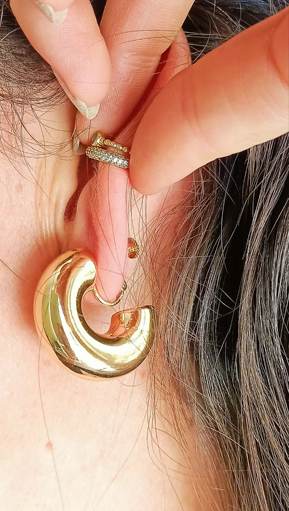 Aros Sin Perforación Argollas big Chunky Bañadas En Oro 8
