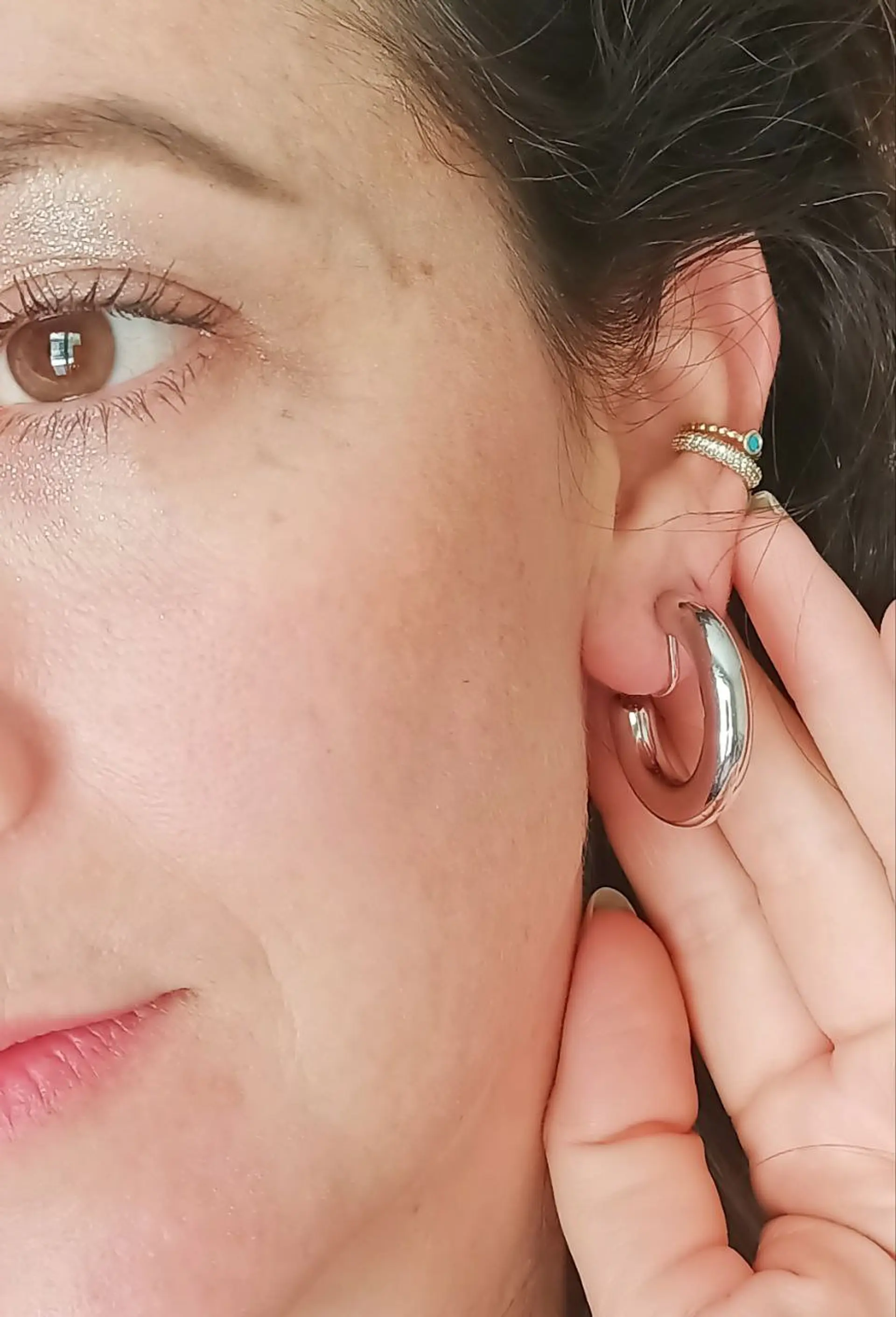 Aros Sin Perforacion Argollas skinny Chunky Plateadas 3