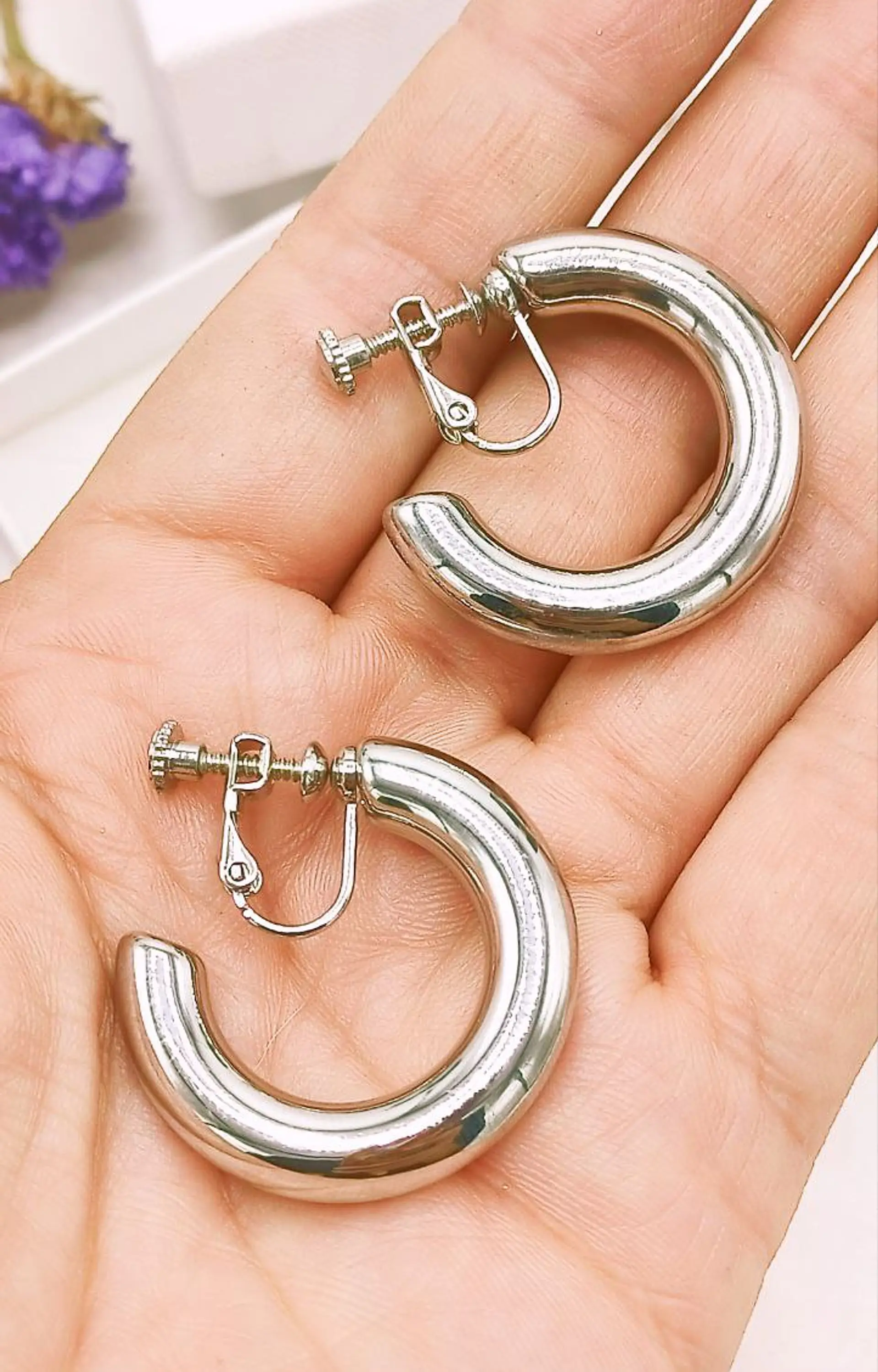 Aros Sin Perforacion Argollas skinny Chunky Plateadas 5