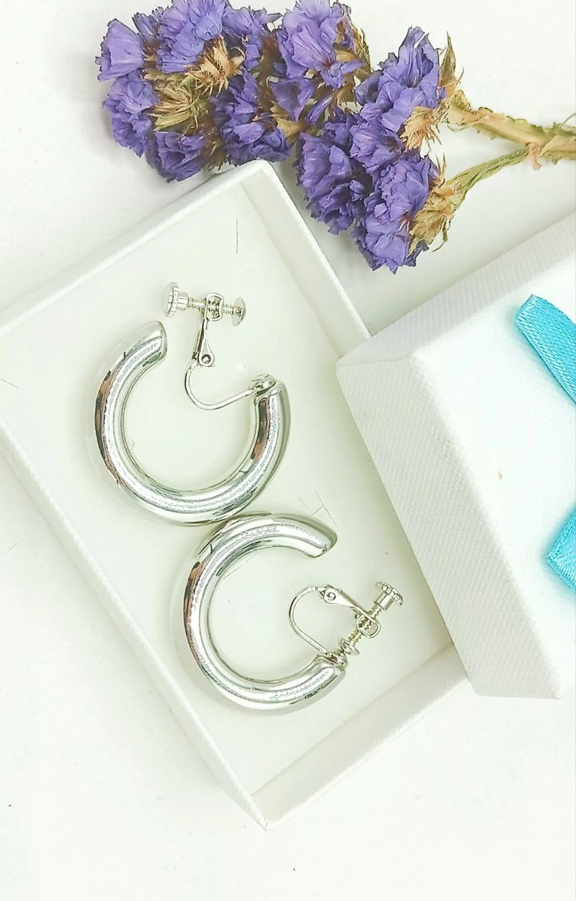 Aros Sin Perforacion Argollas skinny Chunky Plateadas 2