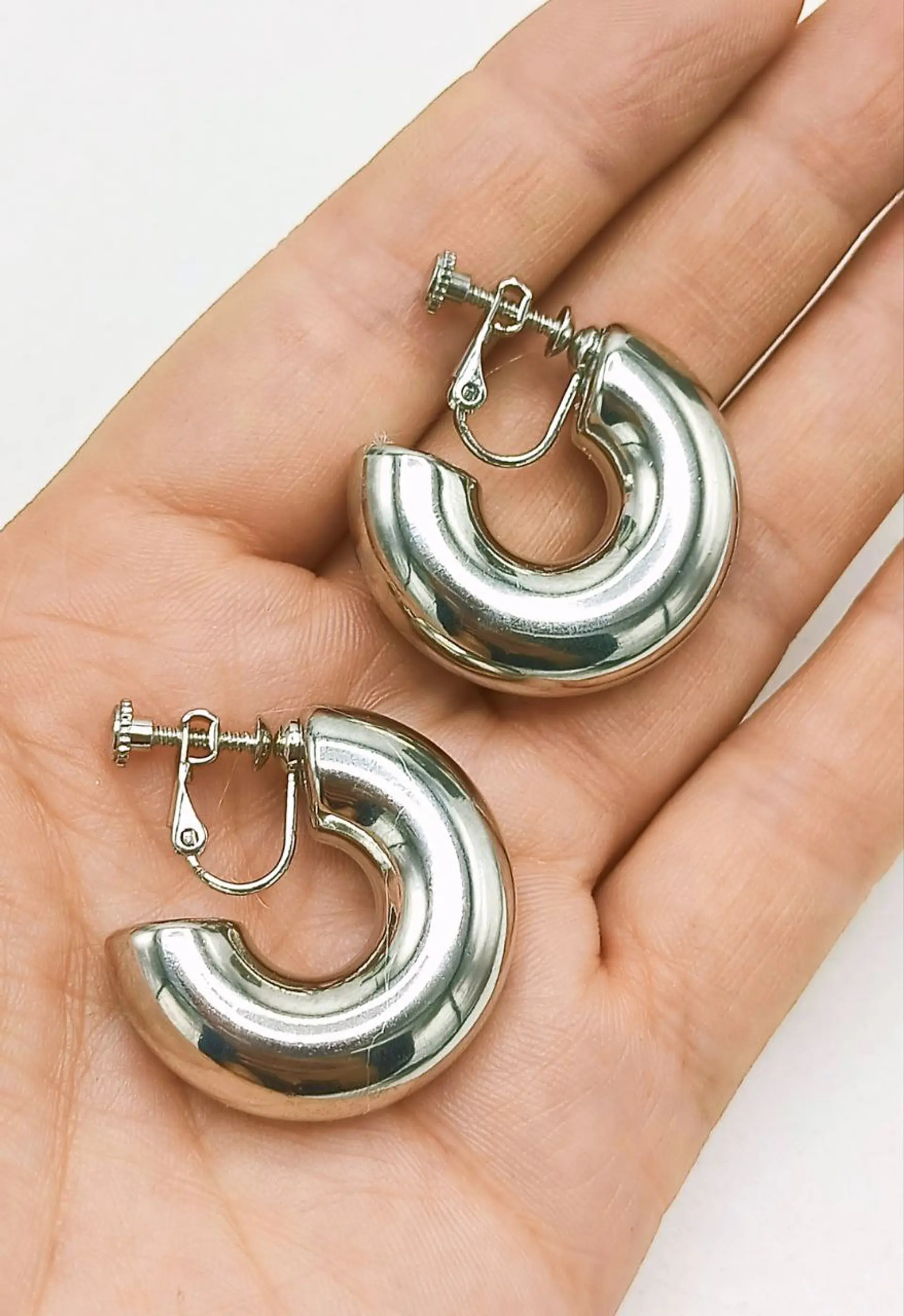 Aros Sin Perforacion Argollas Big Chunky Plateadas 4