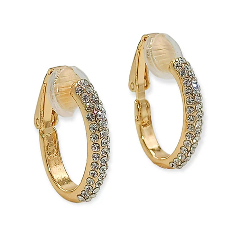 Aros Sin Perforación Argollas Circonios incrustados tipo pavé Bañadas En Oro 18k