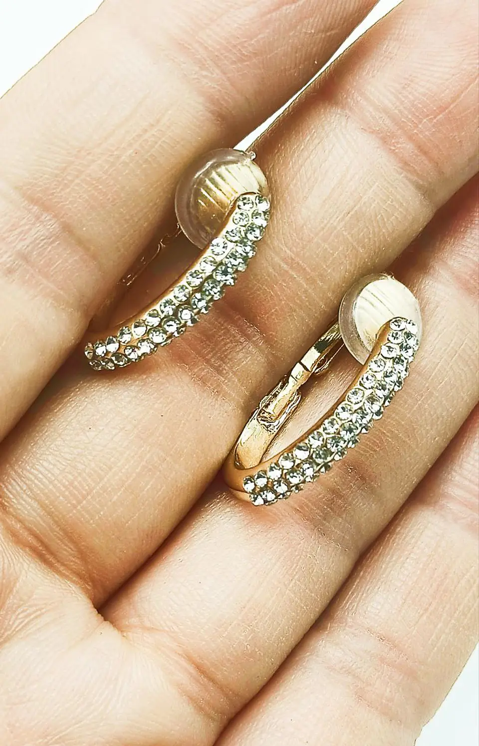Aros Sin Perforación Argollas Circonios incrustados tipo pavé Bañadas En Oro 18k 4