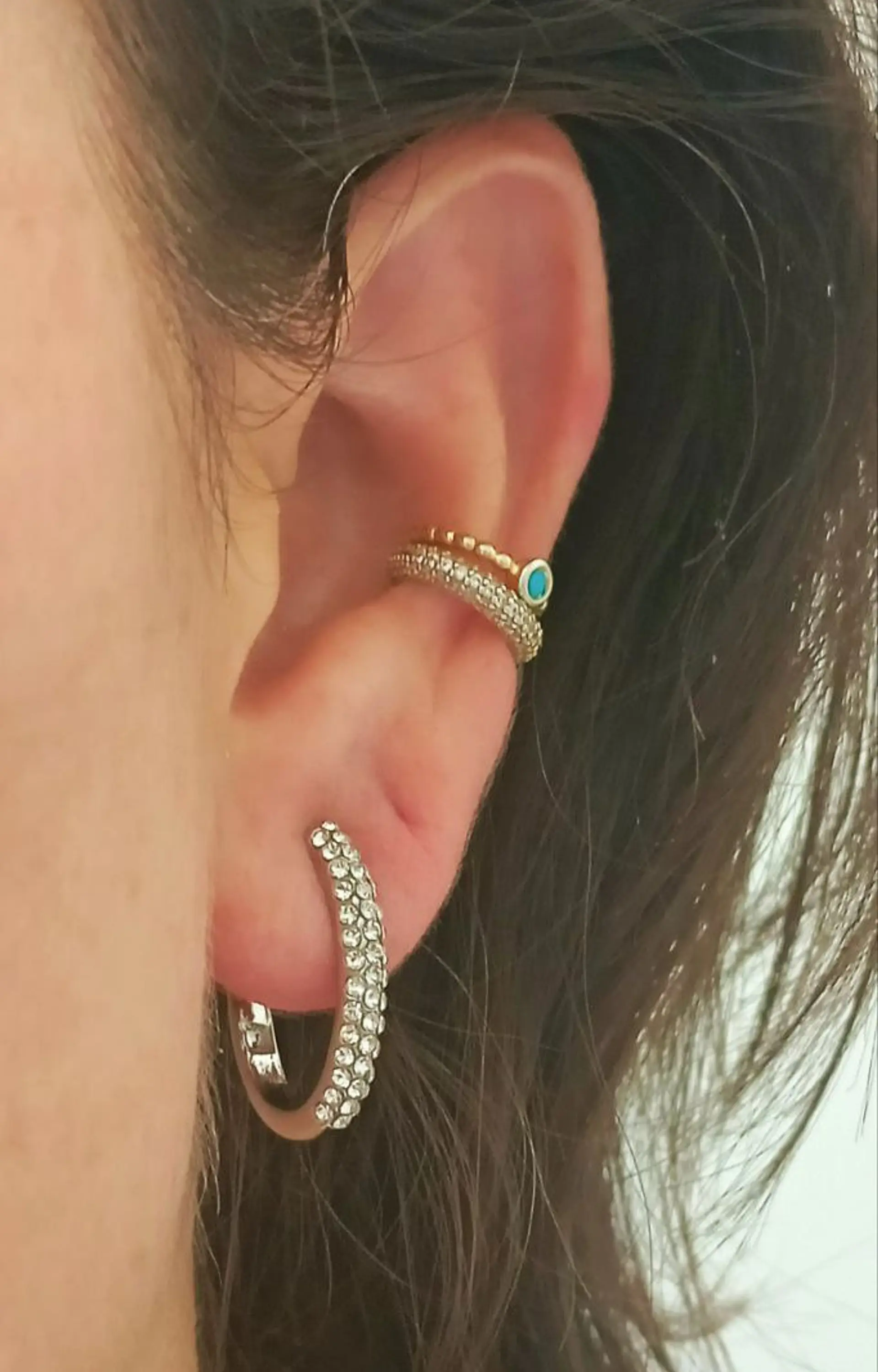Aros Sin Perforacion Argollas Finas Zirconios Bañado Plata 5