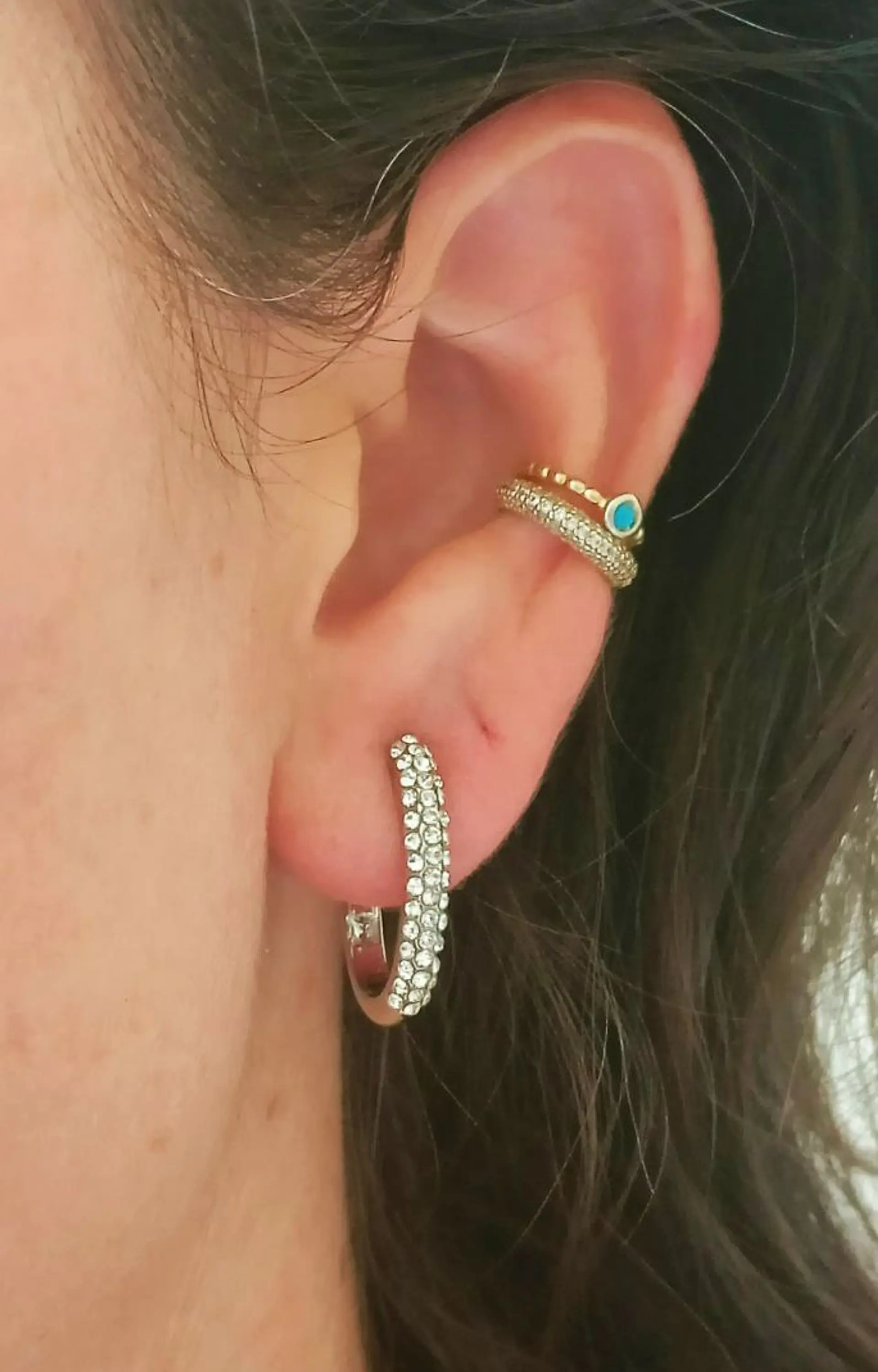 Aros Sin Perforacion Argollas Finas Zirconios Bañado Plata 7