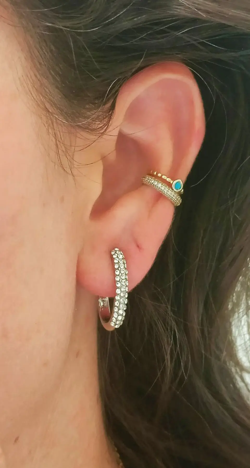 Aros Sin Perforacion Argollas Finas Zirconios Bañado Plata 7