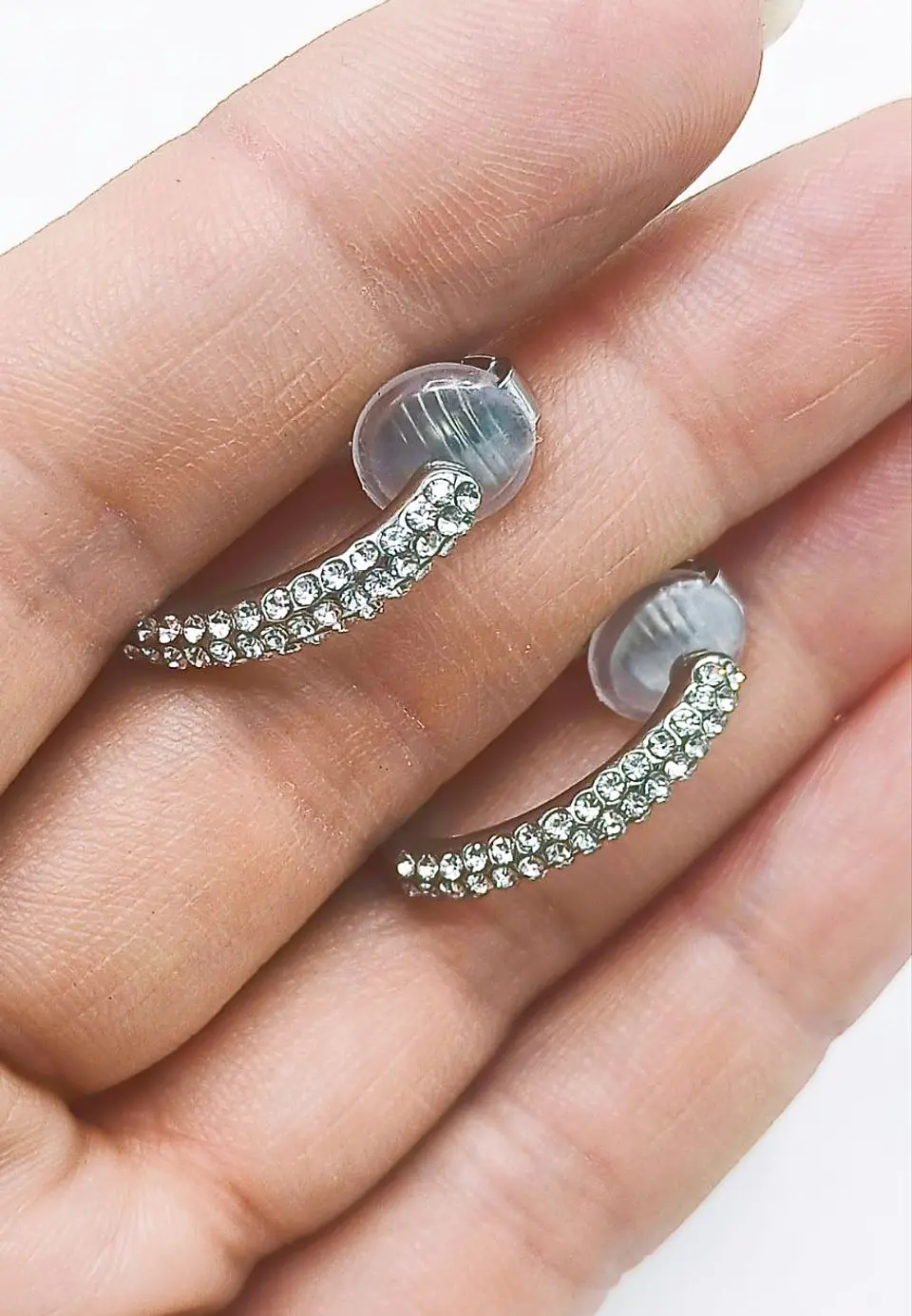 Aros Sin Perforacion Argollas Finas Zirconios Bañado Plata 4