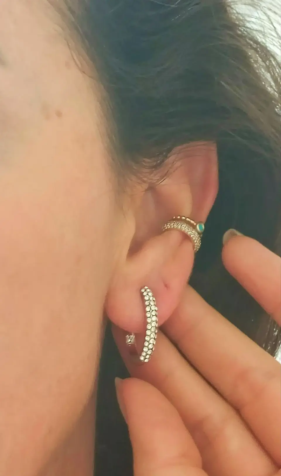 Aros Sin Perforacion Argollas Finas Zirconios Bañado Plata 8