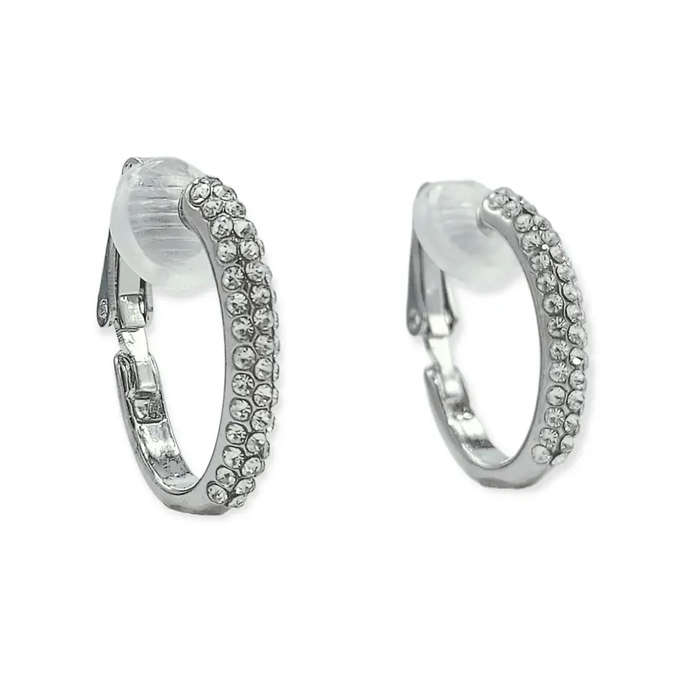 Aros Sin Perforacion Argollas Finas Zirconios Bañado Plata 1