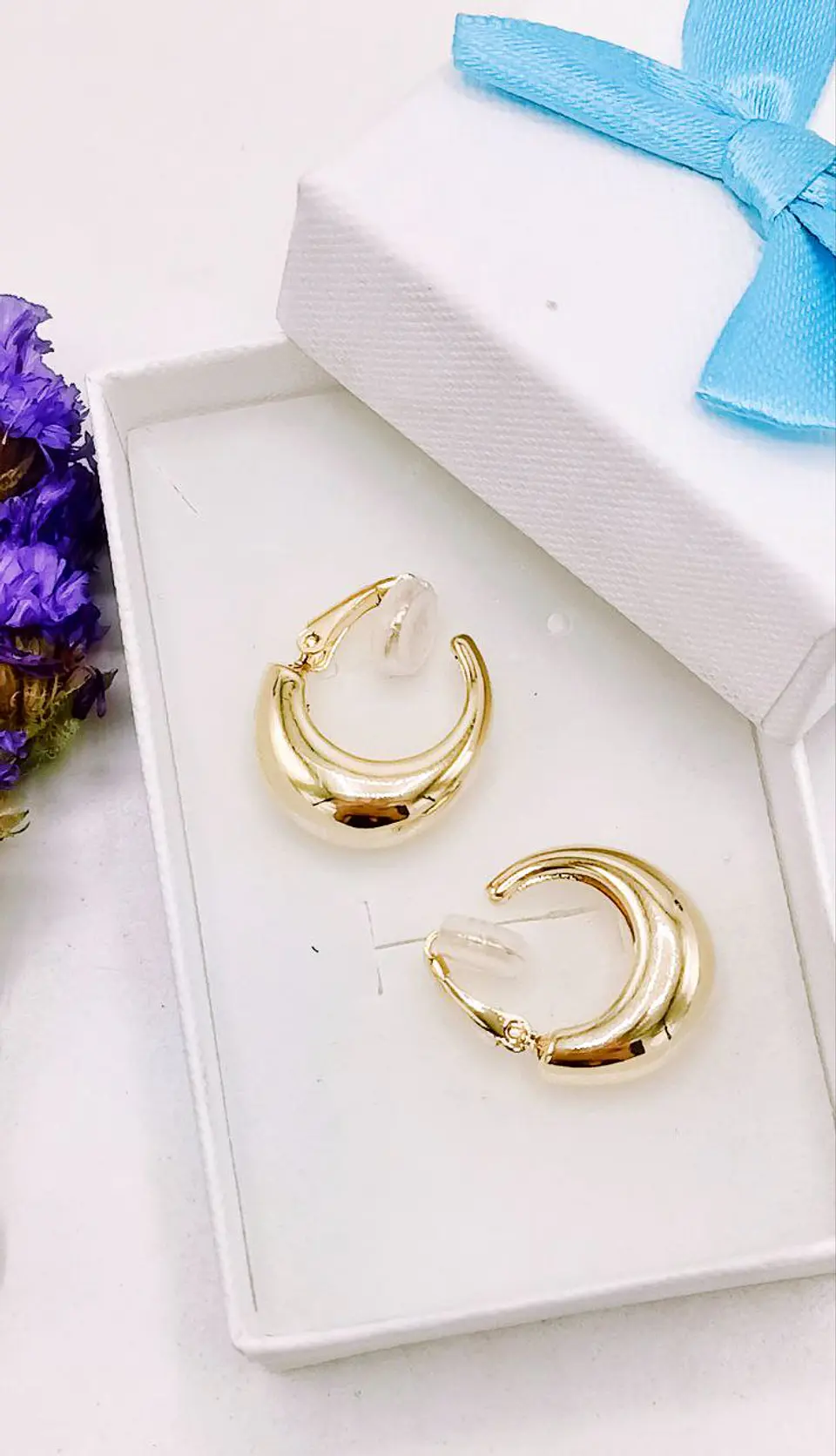 Argollas Sin Perforacion Chunky Huggies Chapada En Oro 18k 2