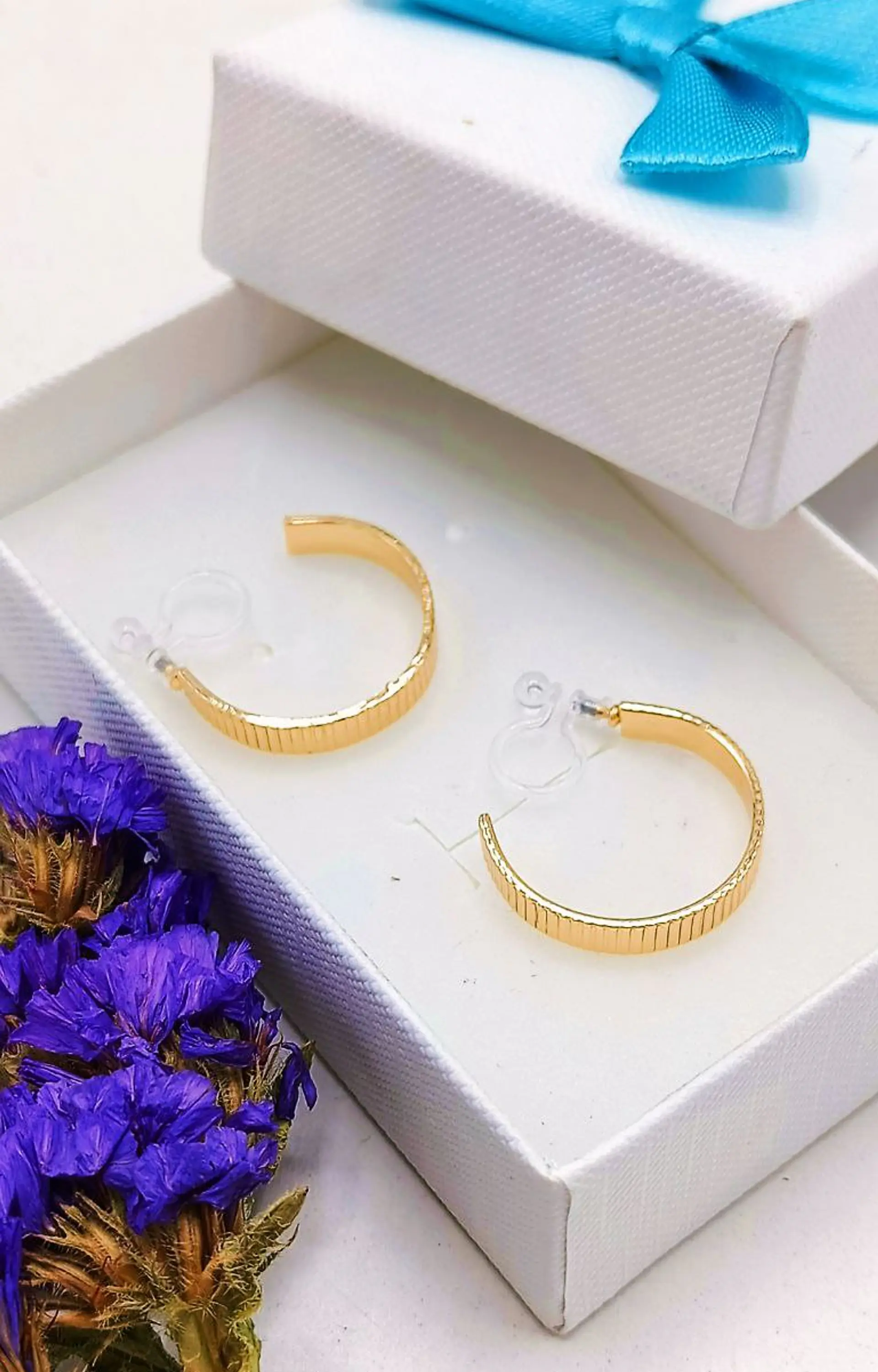 Aros Sin Perforación Argollas relieve líneas Hoop Clip Invisible  2