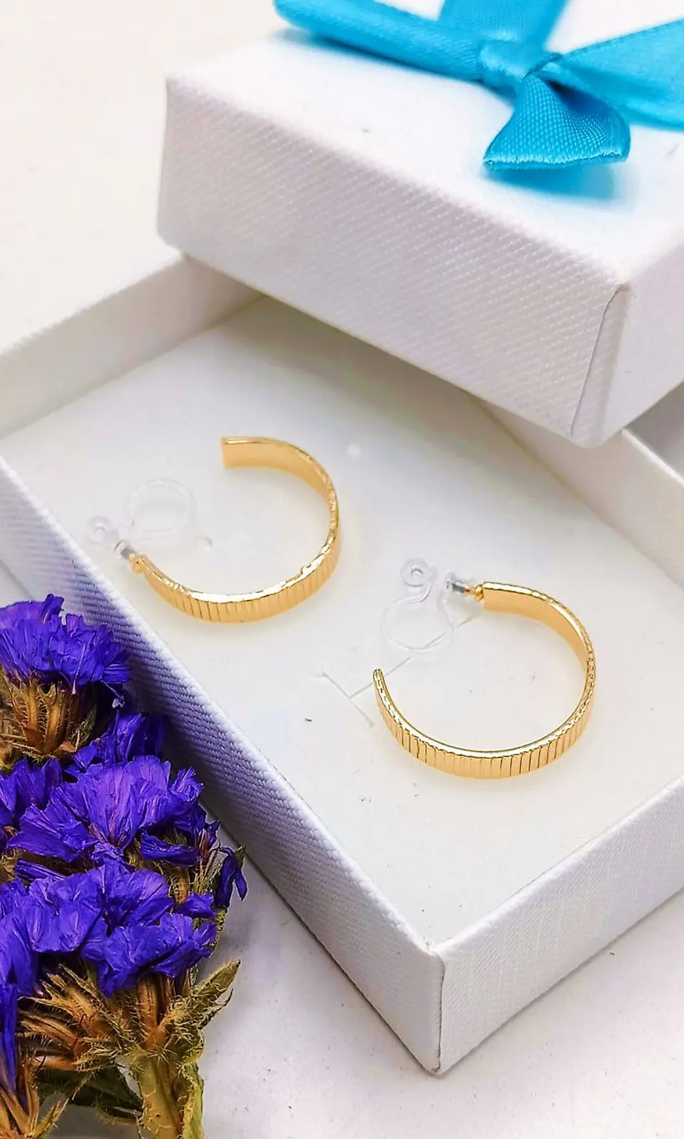 Aros Sin Perforación Argollas relieve líneas Hoop Clip Invisible  2