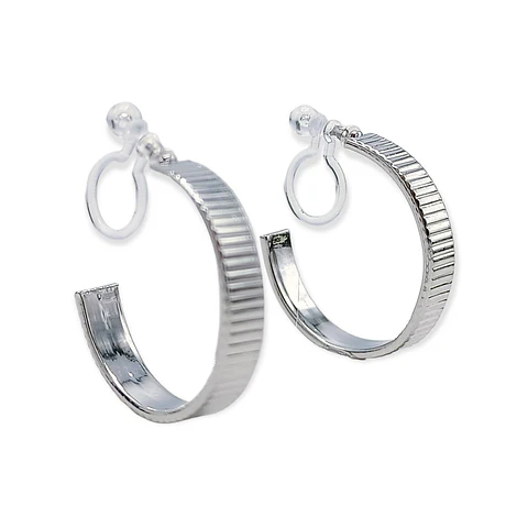 Aros Sin Perforación Argolla Hoop relieve líneas Clip Invisible 