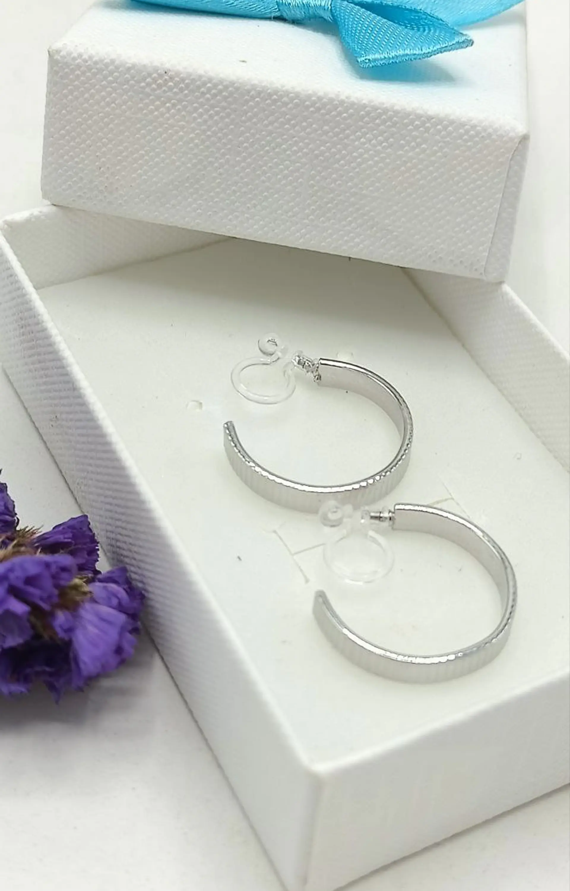 Aros Sin Perforación Argolla Hoop relieve líneas Clip Invisible  5