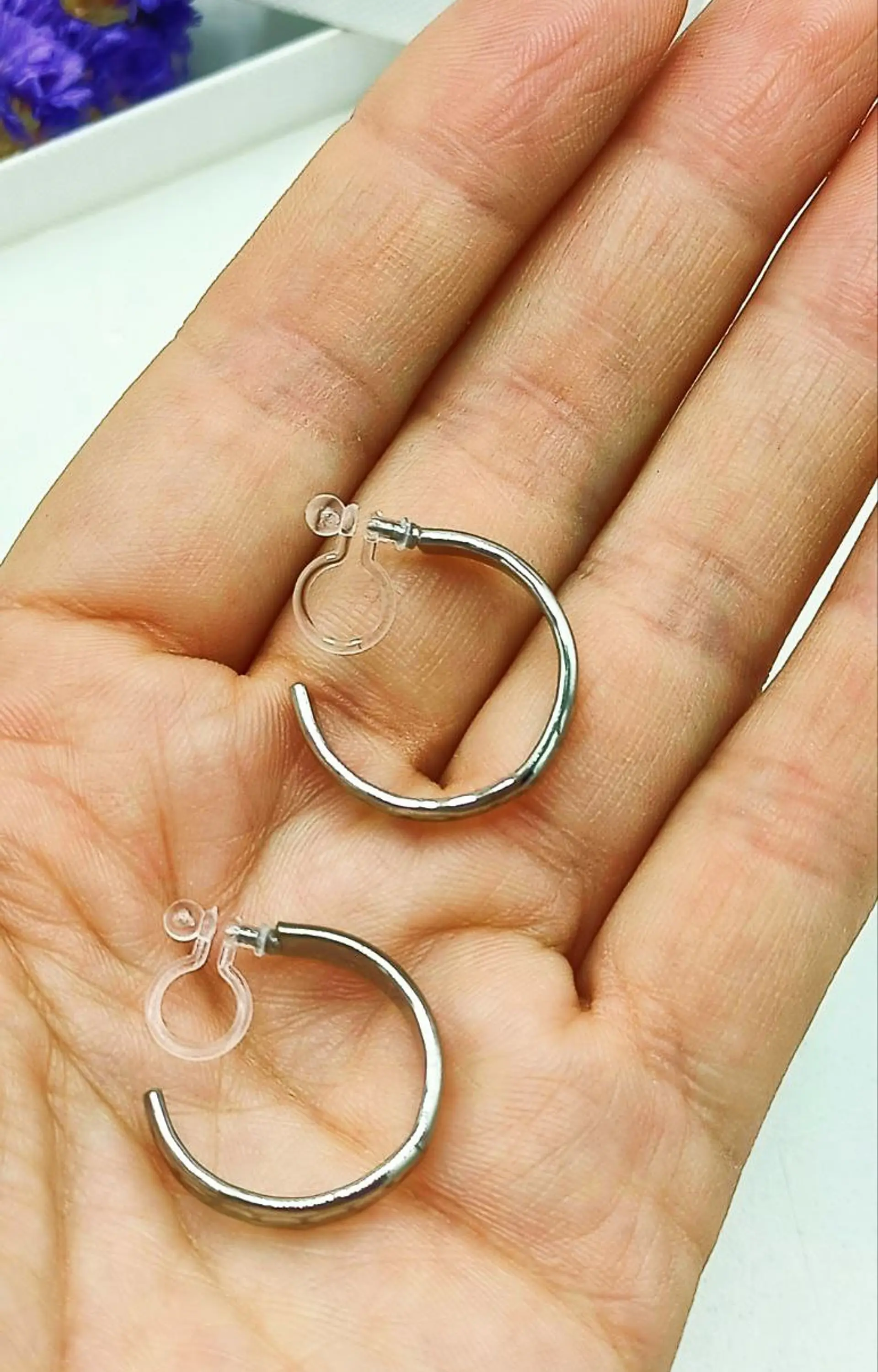 Aros Sin Perforación Argolla Hoop relieve ovalos Clip Invisible  4