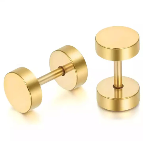 Aros Redondos 8mm Barbell Moda Punk Rock Chapados En Oro 18k