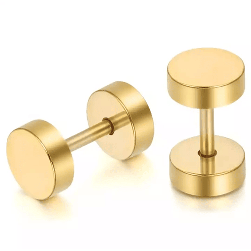 Aros Redondos 8mm Barbell Moda Punk Rock Chapados En Oro 18k