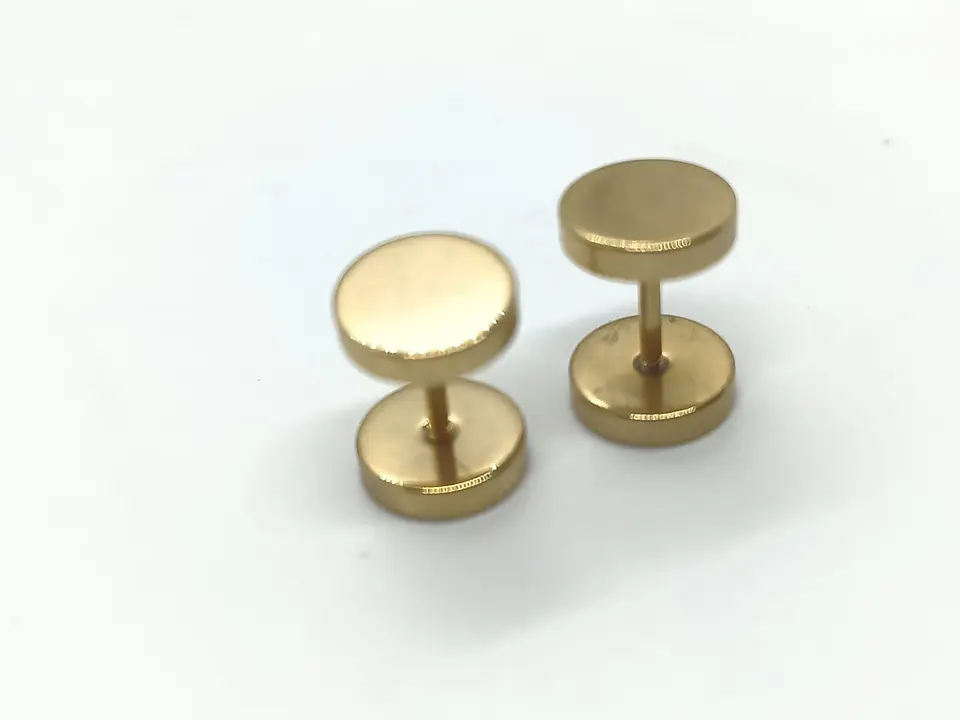 Aros Redondos 8mm Barbell Moda Punk Rock Chapados En Oro 18k 2