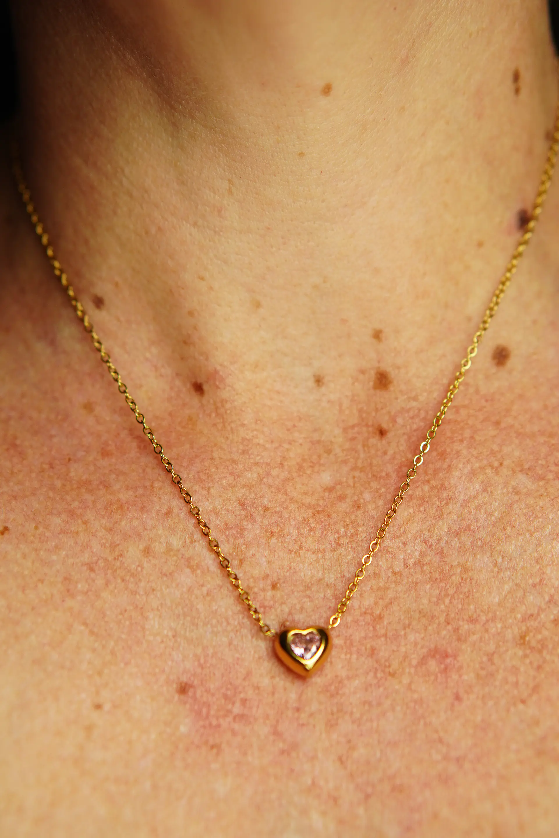 Colgante Corazón Zirconio Rosa Chapado En Oro 18k 3