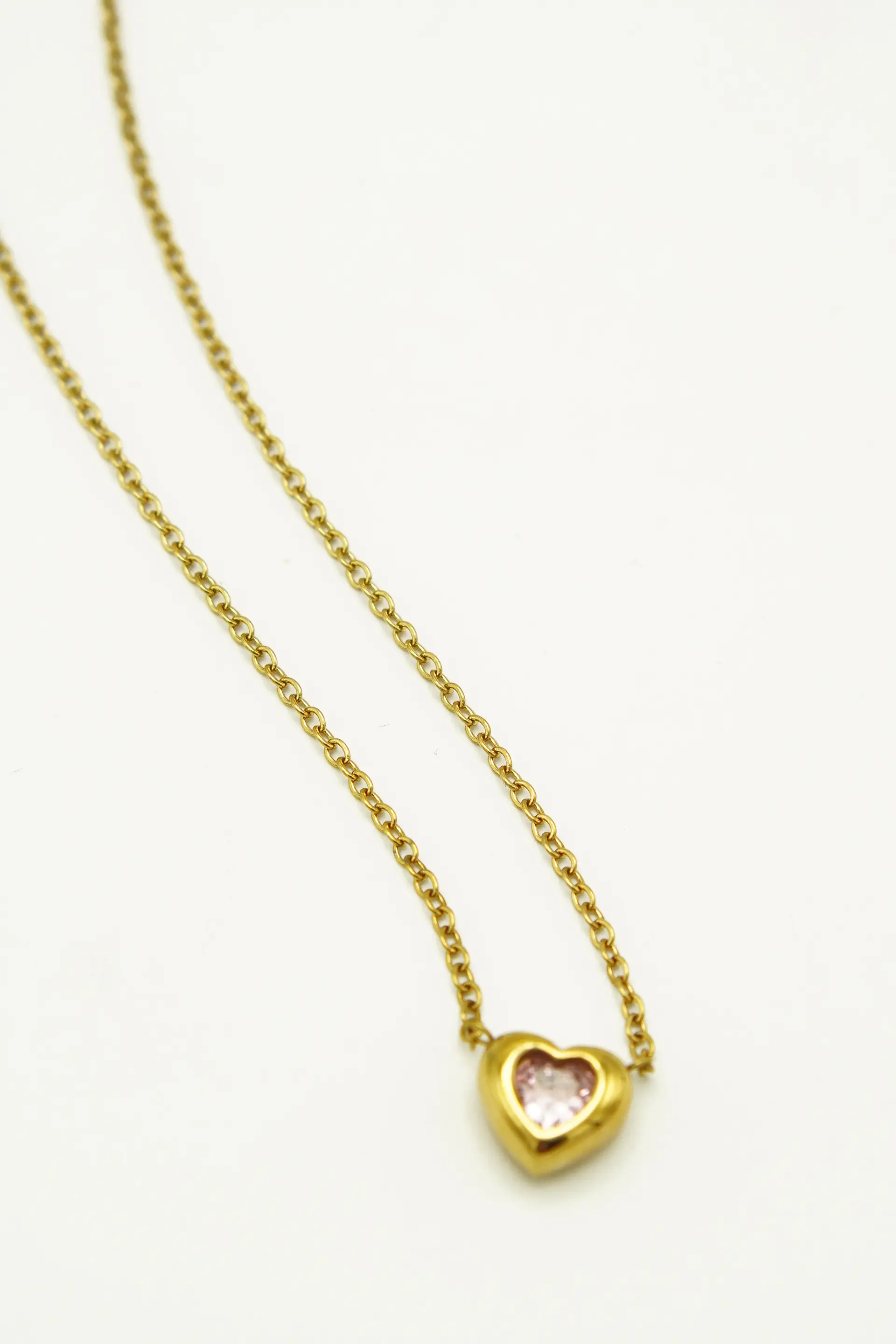 Colgante Corazón Zirconio Rosa Chapado En Oro 18k 5
