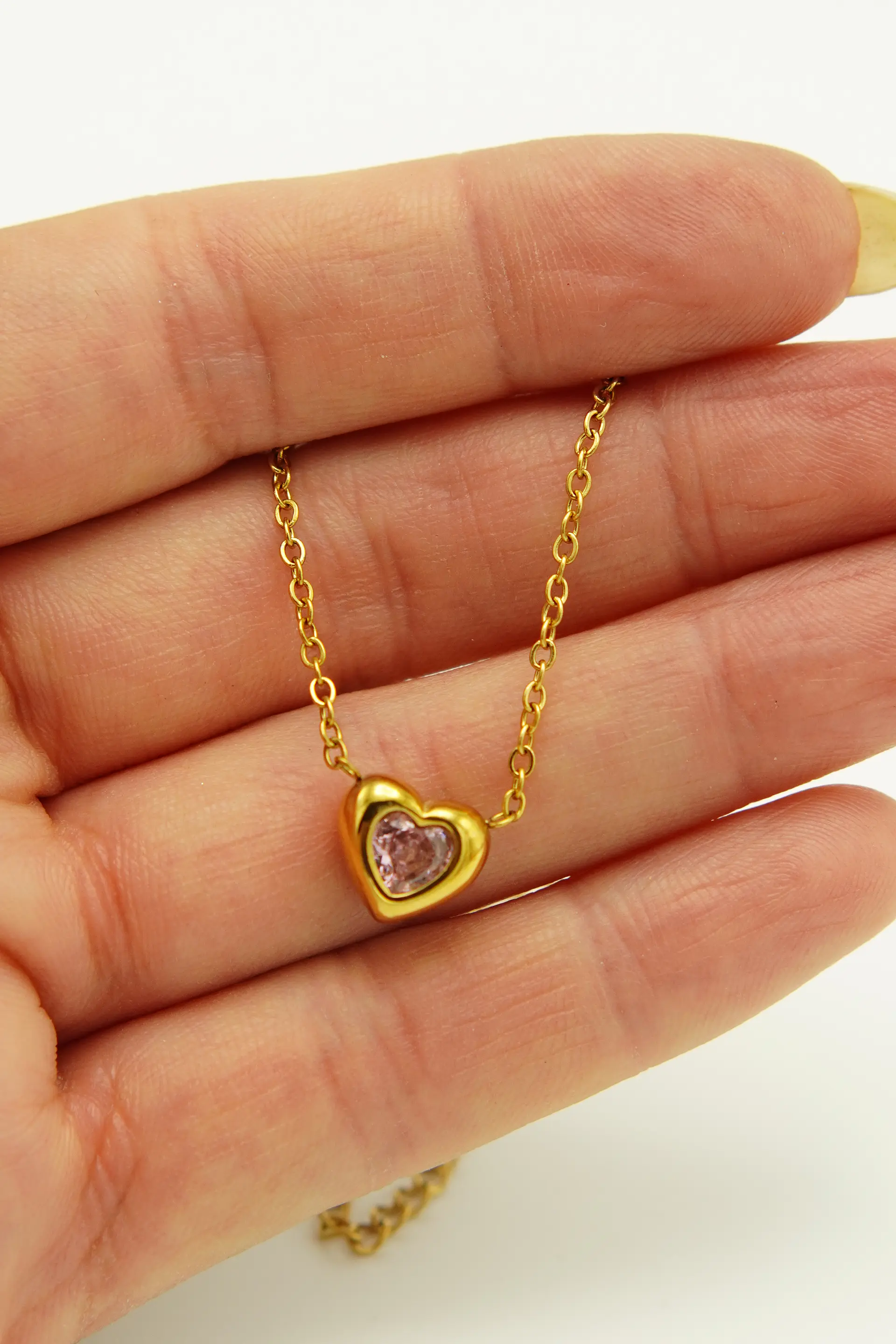 Colgante Corazón Zirconio Rosa Chapado En Oro 18k 6