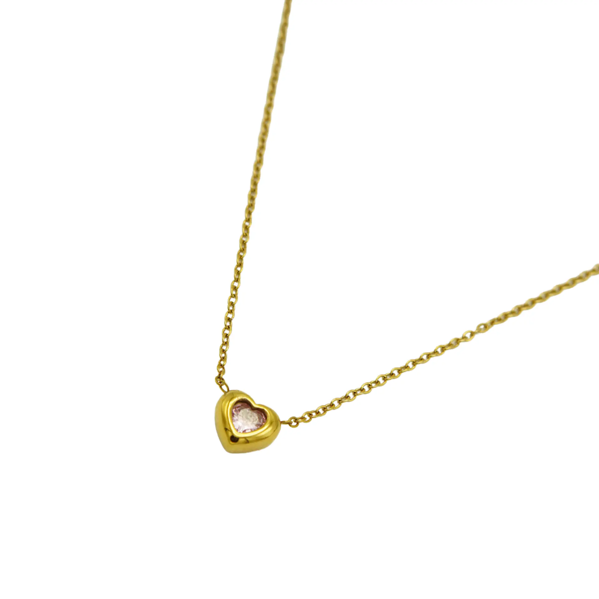 Colgante Corazón Zirconio Rosa Chapado En Oro 18k 8