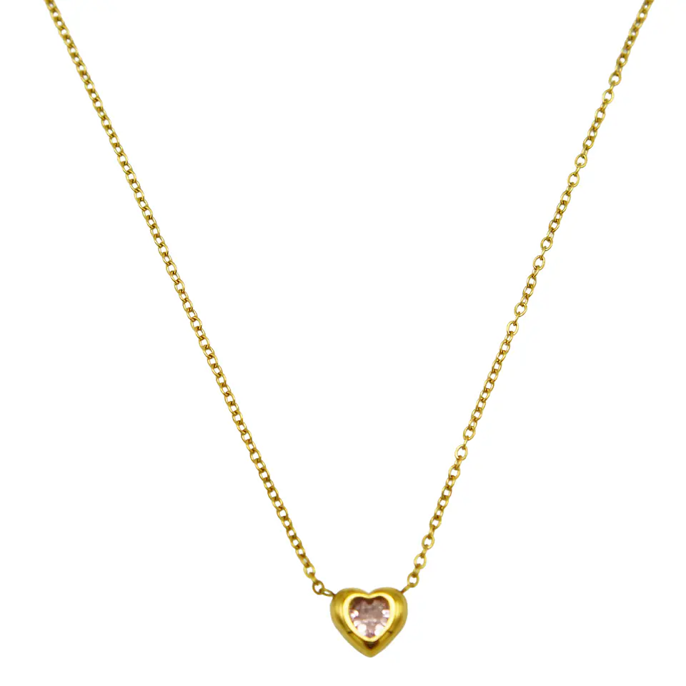 Colgante Corazón Zirconio Rosa Chapado En Oro 18k 1