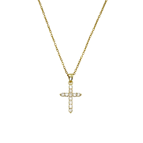 Colgante Cruz De Zirconios AAA Chapado En Oro 18k 