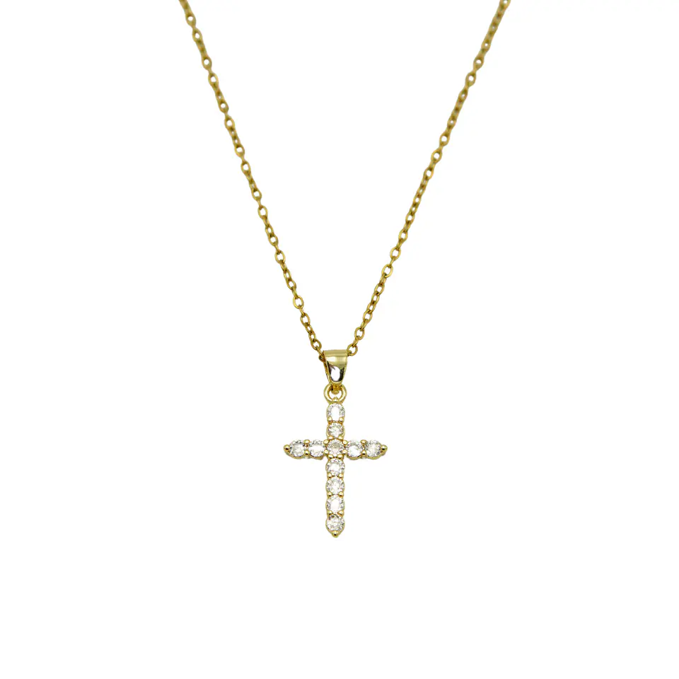Colgante Cruz De Zirconios AAA Chapado En Oro 18k  1