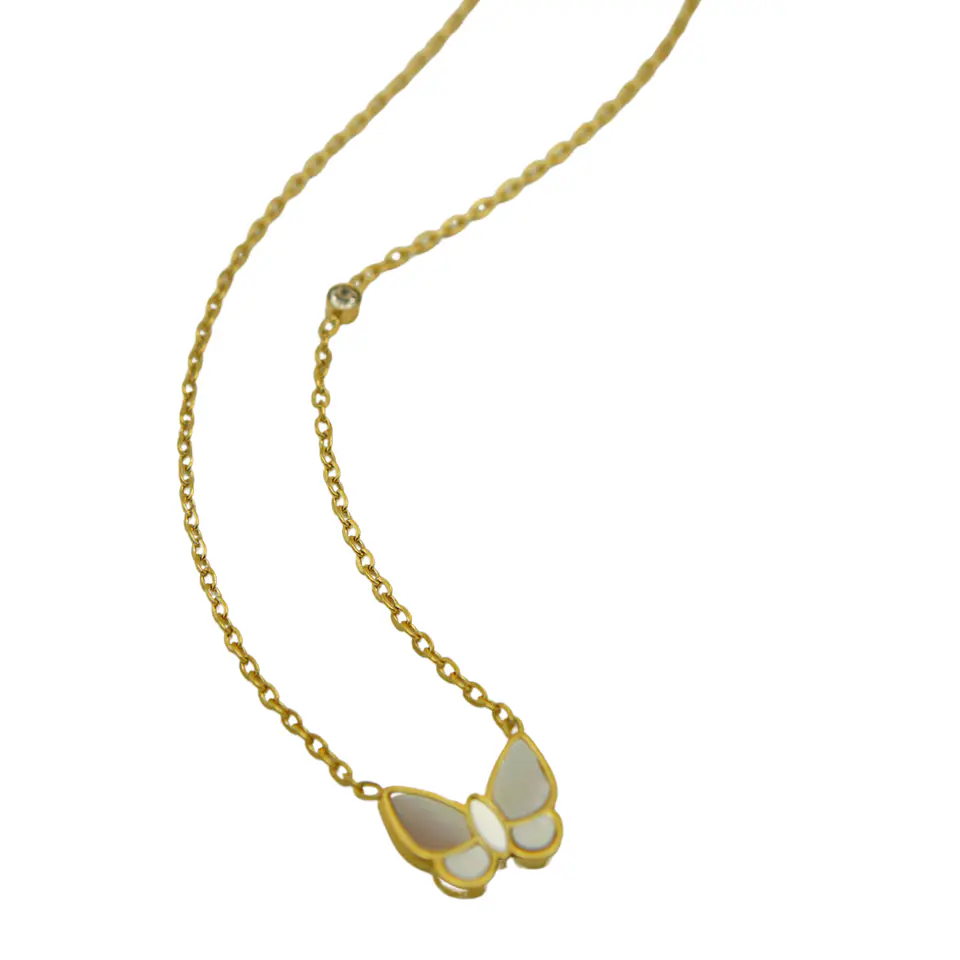 Colgante Mariposa Nácar Punto De Luz Chapado En Oro 18k 7