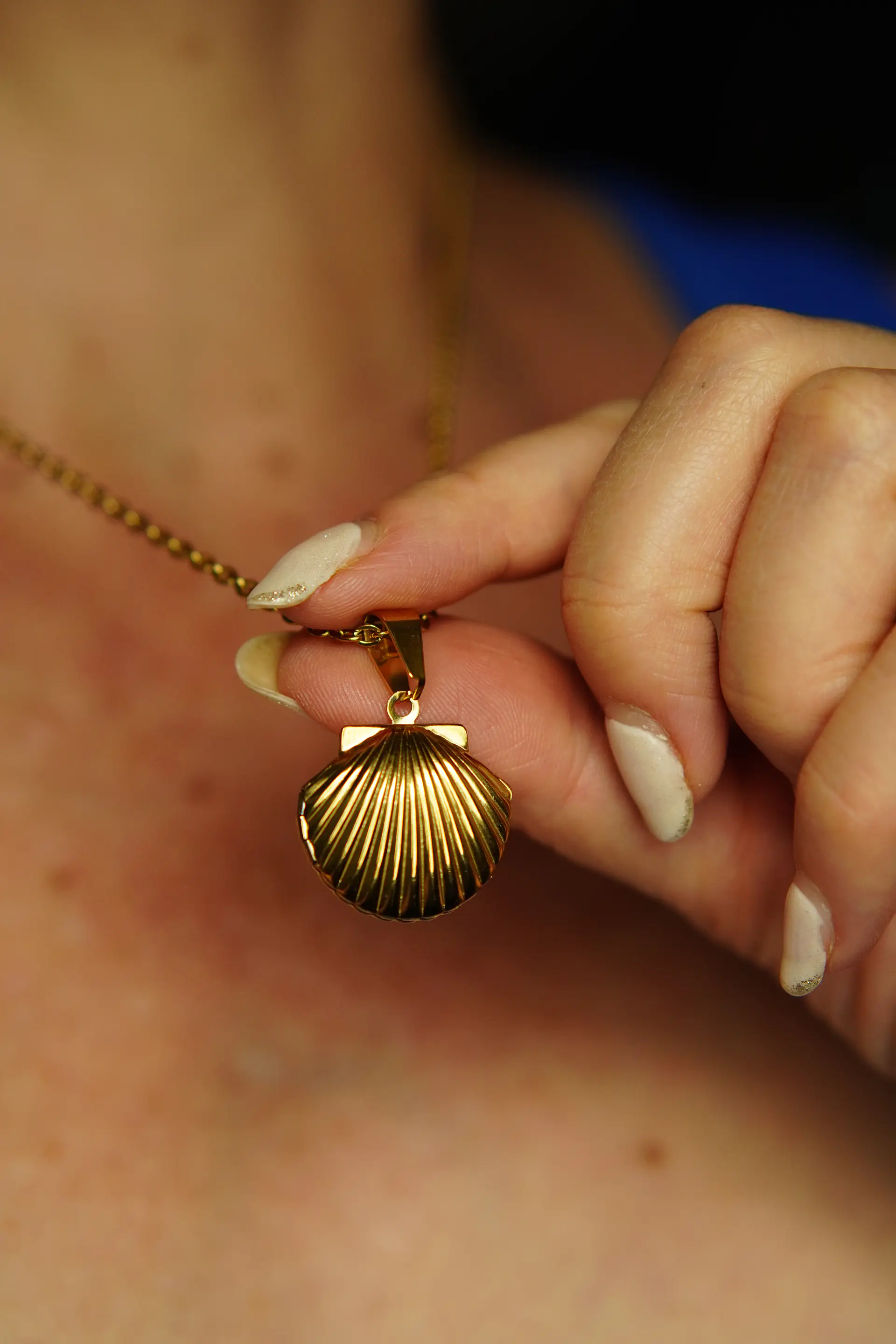 Colgante Relicario Ostra caracola Guardafoto Chapado En Oro 18 6
