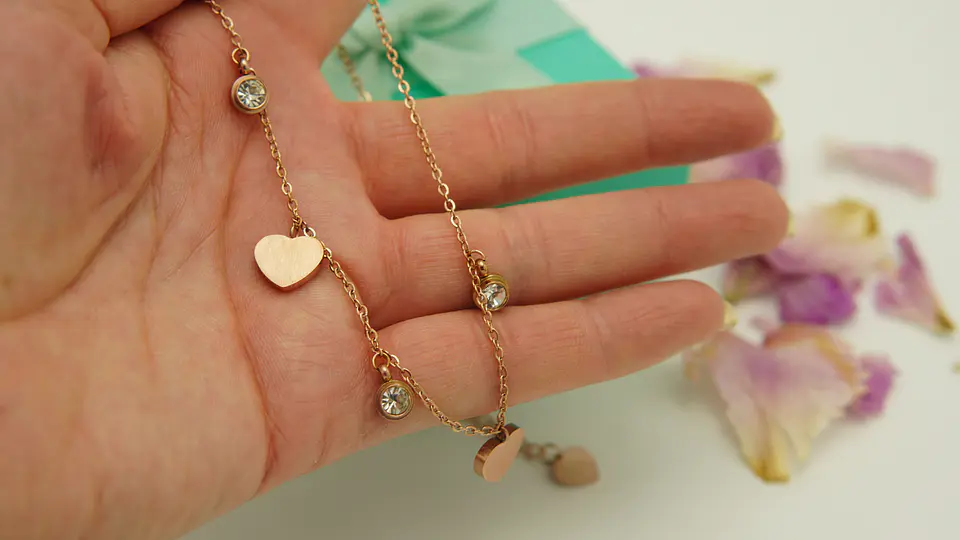 Colgante Corazon Punto De Luz Collar Chapado Oro Rosa  4