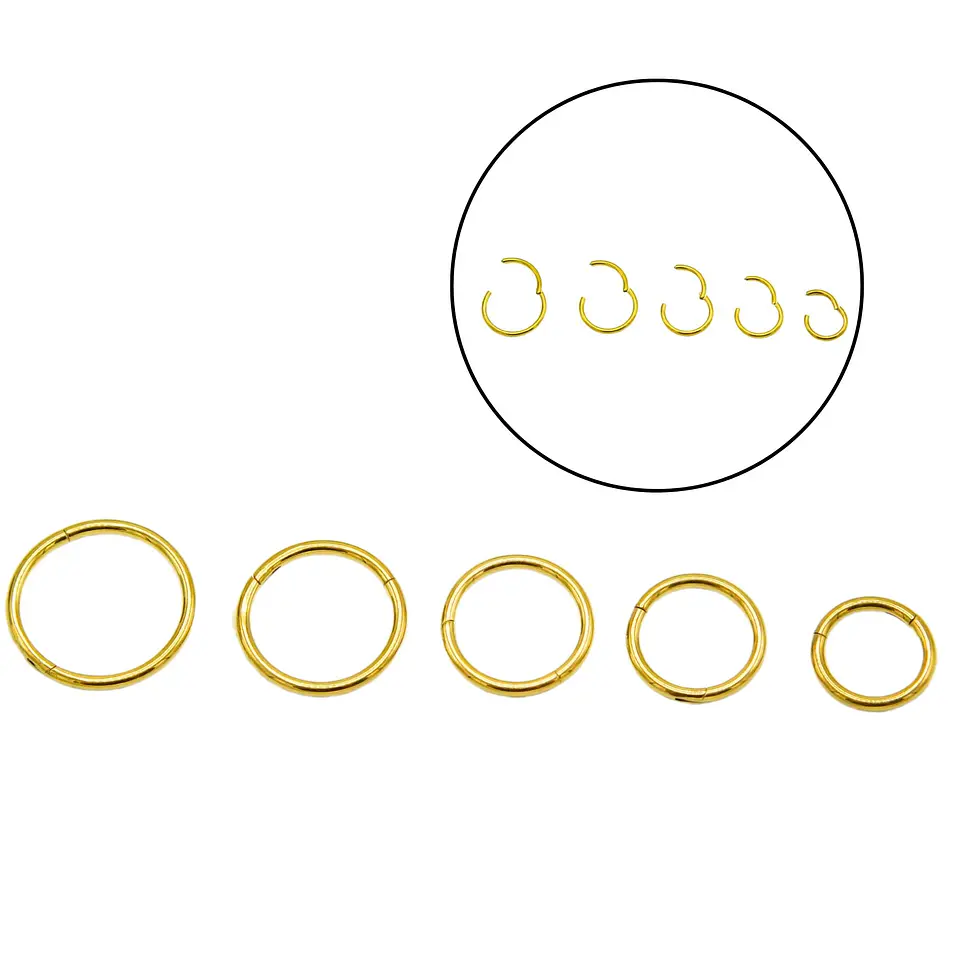 Pack 5 Piercing Clicker 18g Titanio Astm F136 Chapado Oro 5