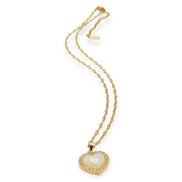 Colgante Corazon Zirconias Blanco Amor Chapado En Oro 18k 9