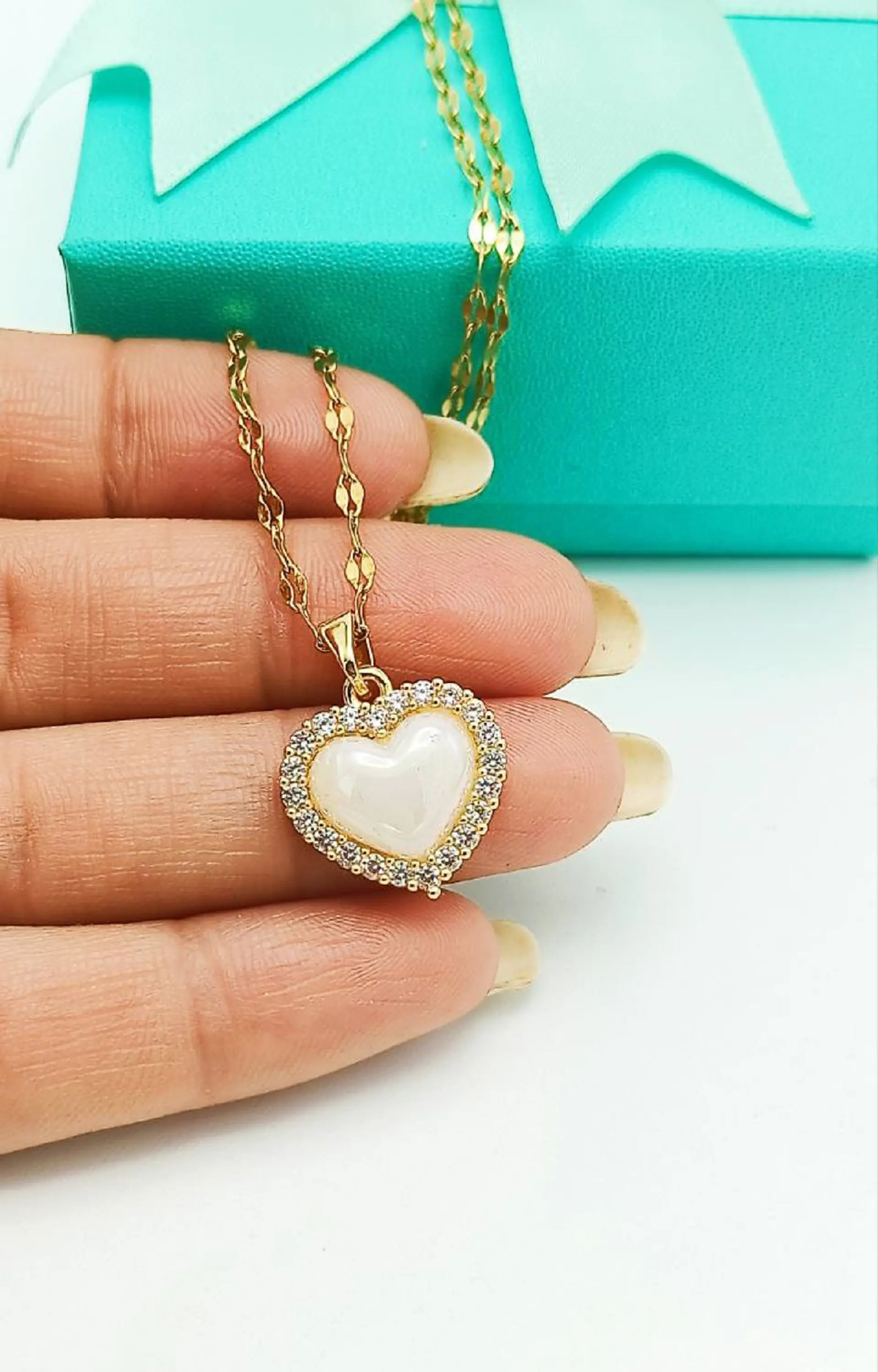Colgante Corazon Zirconias Blanco Amor Chapado En Oro 18k 6