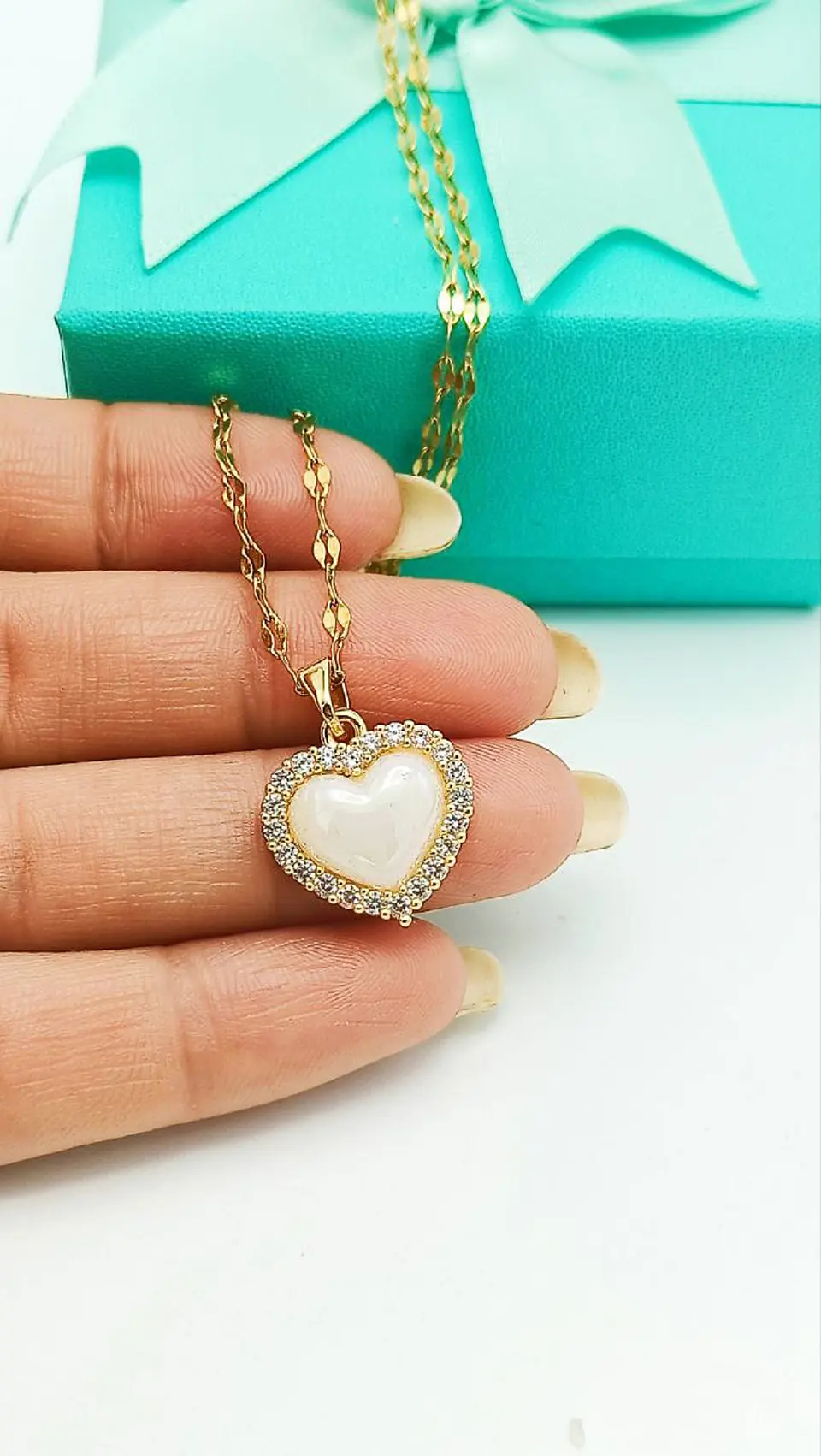 Colgante Corazon Zirconias Blanco Amor Chapado En Oro 18k 6