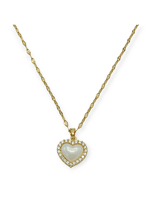 Colgante Corazon Zirconias Blanco Amor Chapado En Oro 18k